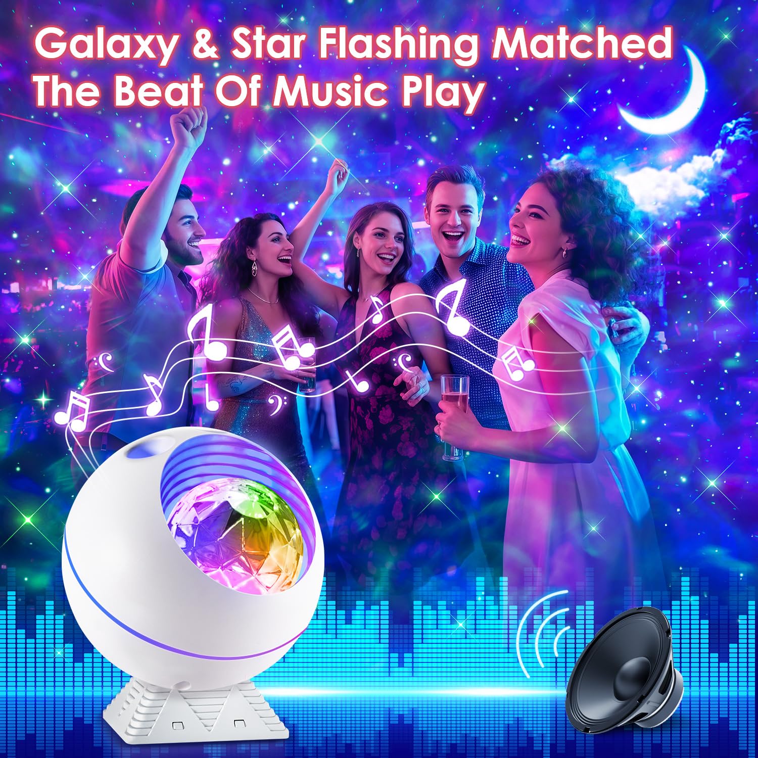 One Fire Galaxy Projector - 43 Lighting Modes, Remote Control, White, Model BL-XK04