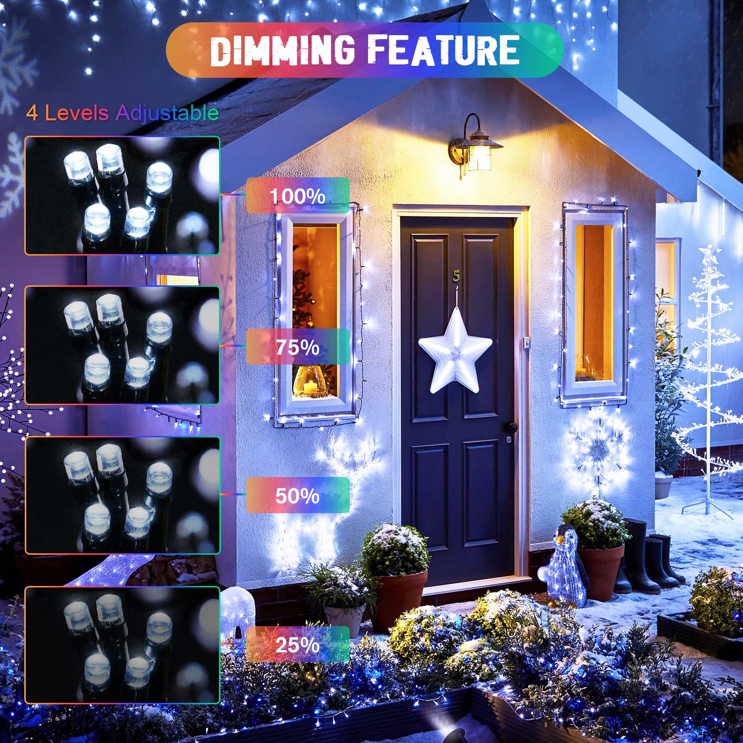 JMEXSUSS Solar String Lights, 200 LED, 75.5ft, Color Changing, Waterproof, Remote Control, White to Multicolor, 2 Pack
