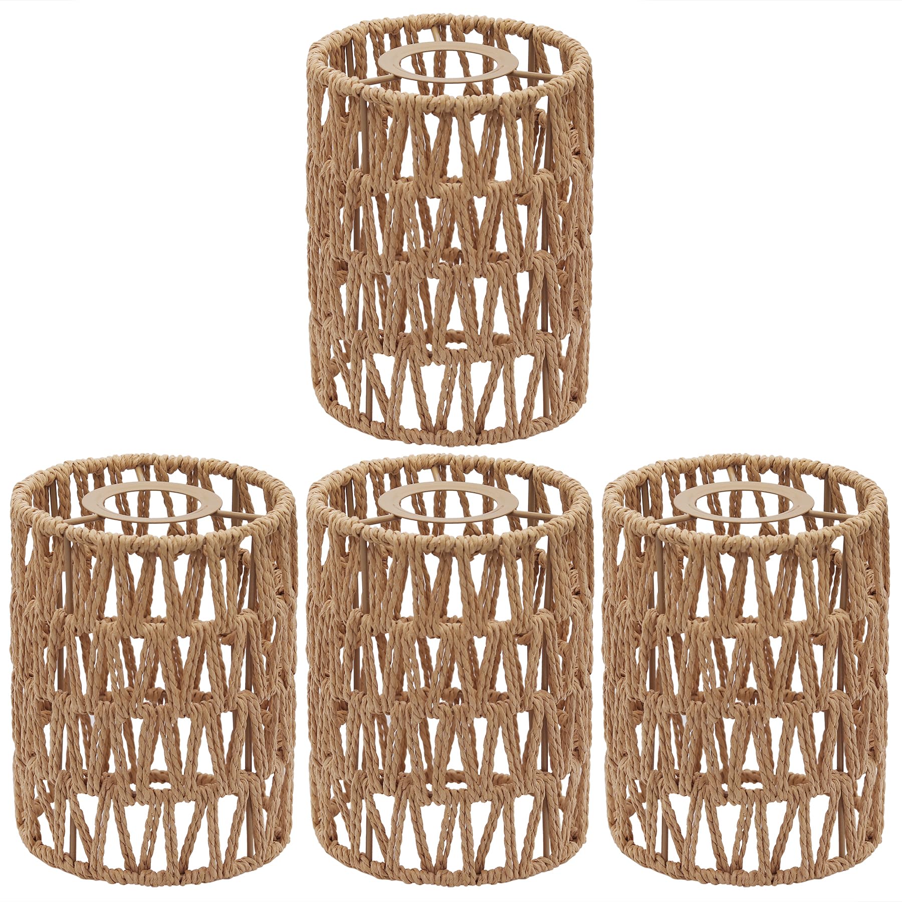 Giutna Rattan Lamp Shade, 4-Pack Retro Small Wicker Lamp Shade Replacement, Boho Woven Pendant Light Lampshade Cover for Chandel