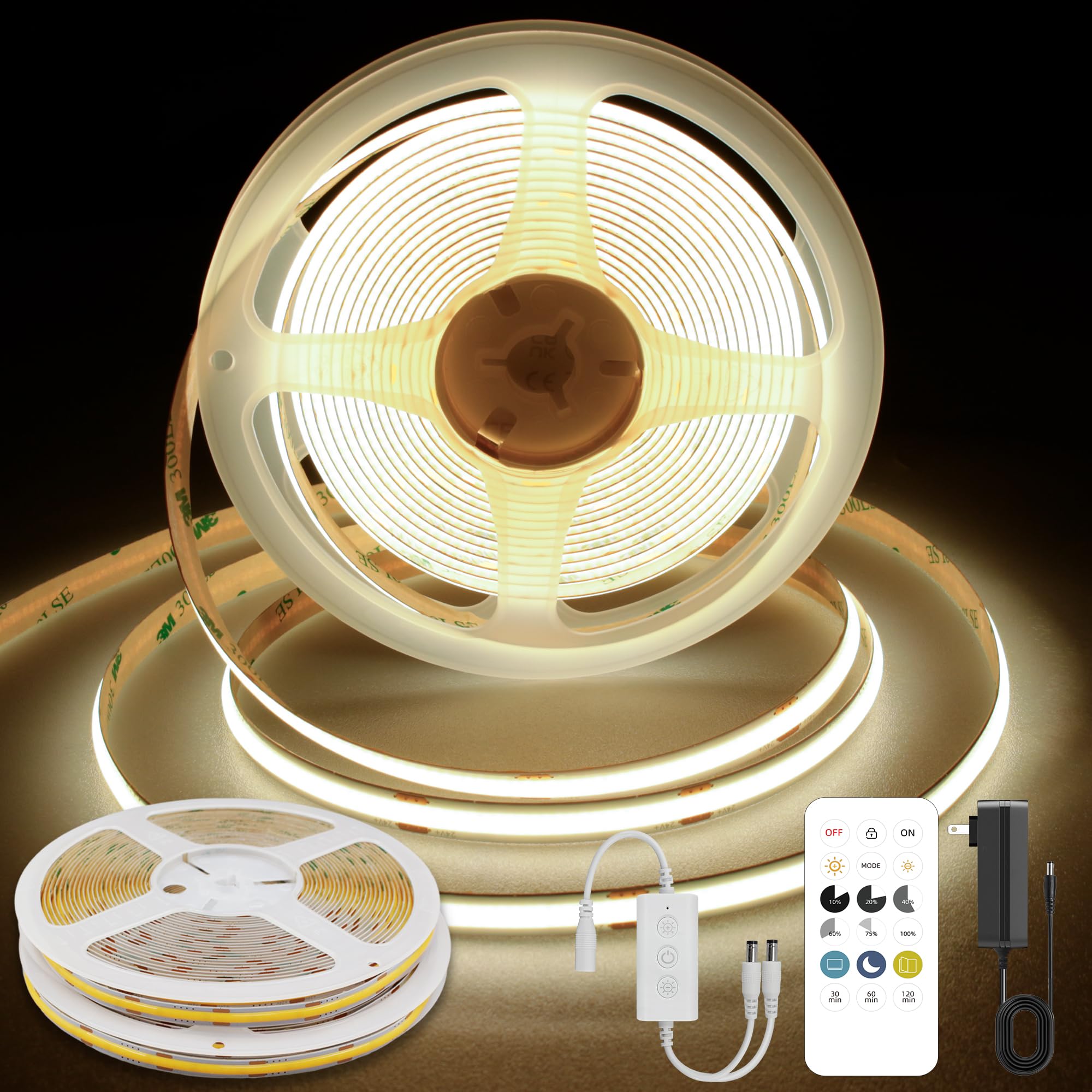 Pandery COB LED Strip Lights, 24V Dimmable, 32.8FT, 4000K Natural White, Cuttable Flexible Light Strip, Model PD-COB-24V
