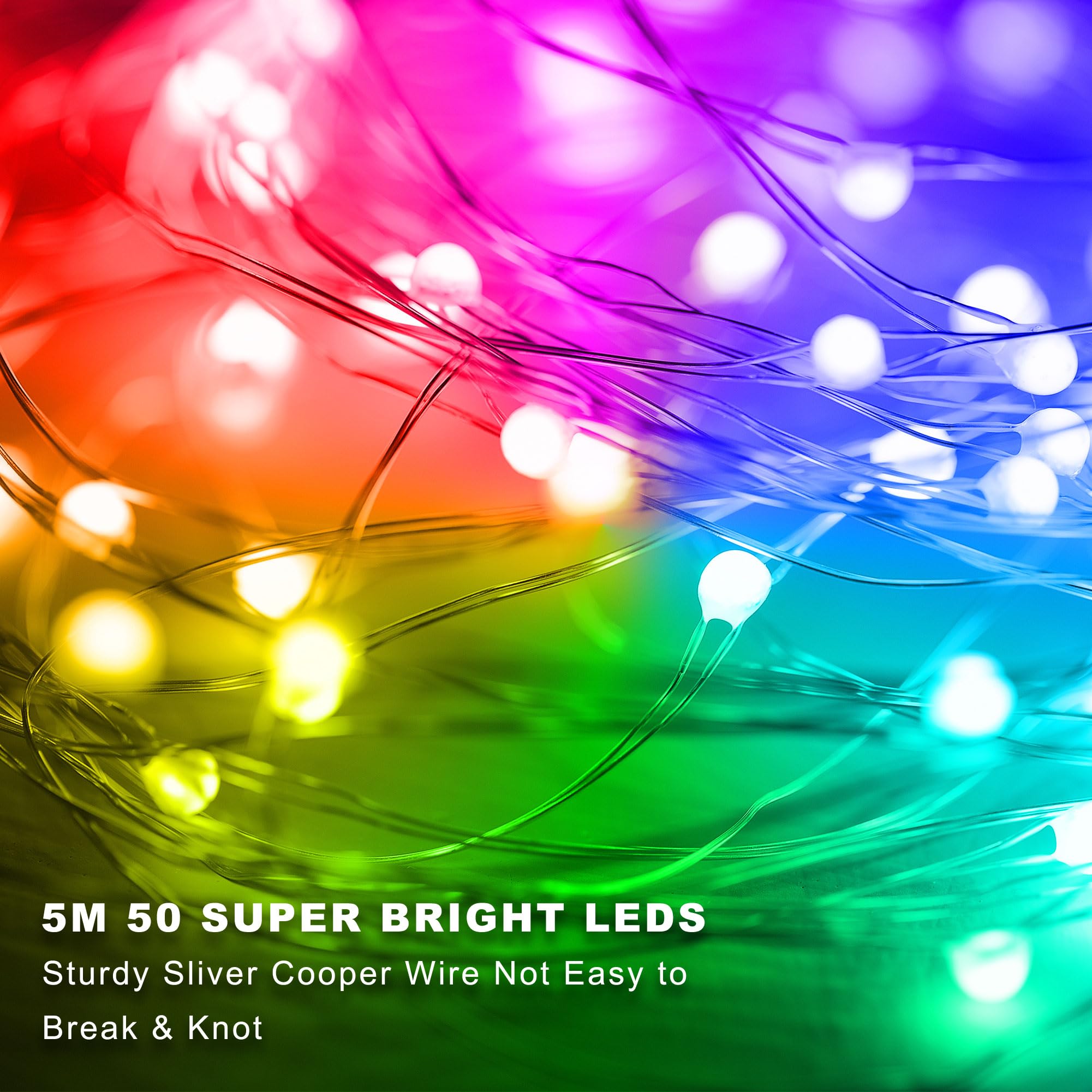 Echosari Fairy Lights 50 LEDs Multicolor Copper Wire 2 Pack 16.4Ft Battery Operated Twinkle Lights for Indoor Outdoor Decorations