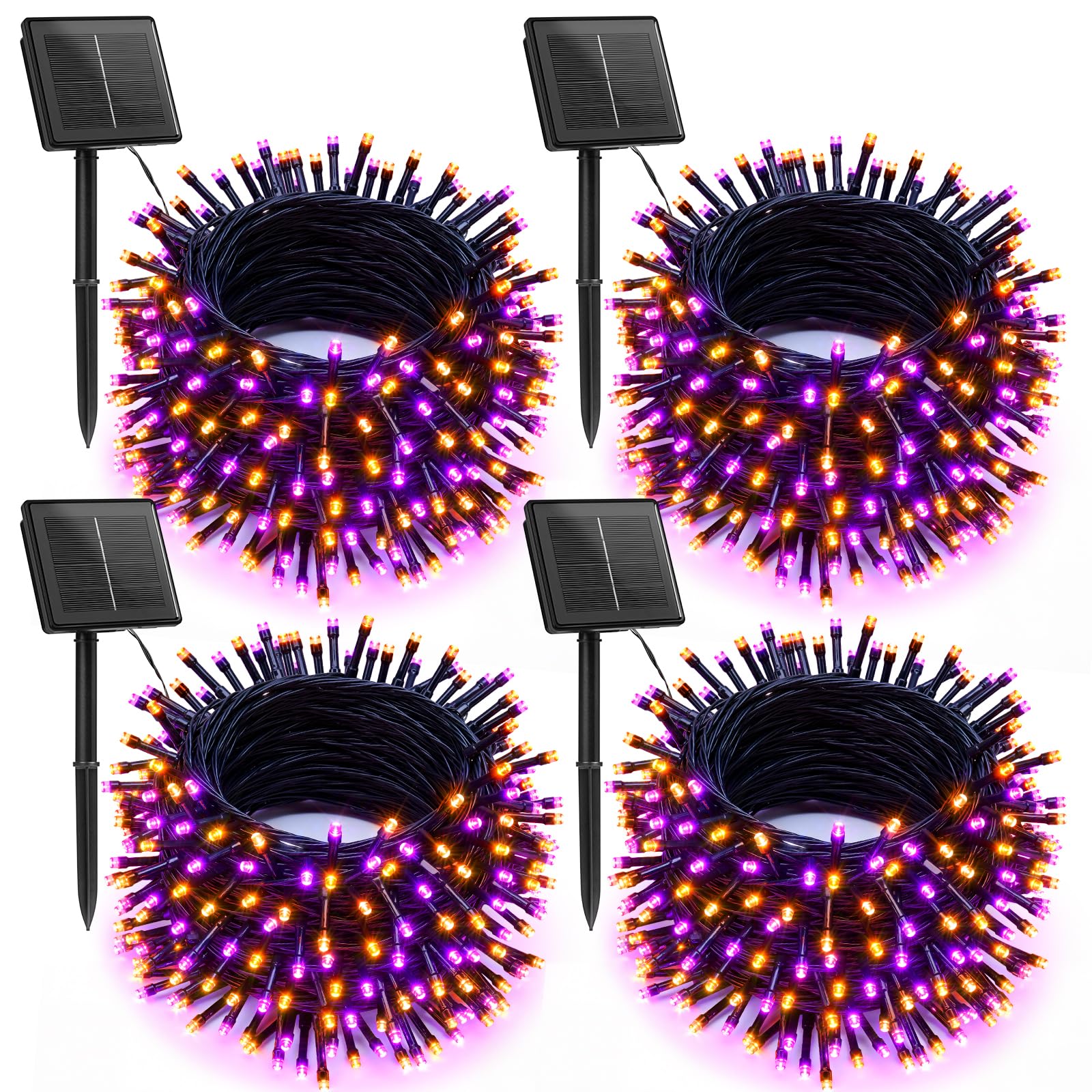 Brightown 4 Pack Solar Halloween String Lights, Total 184FT 480 LED Solar Lights Outdoor Waterproof Black Wire with 8 Modes, Sol