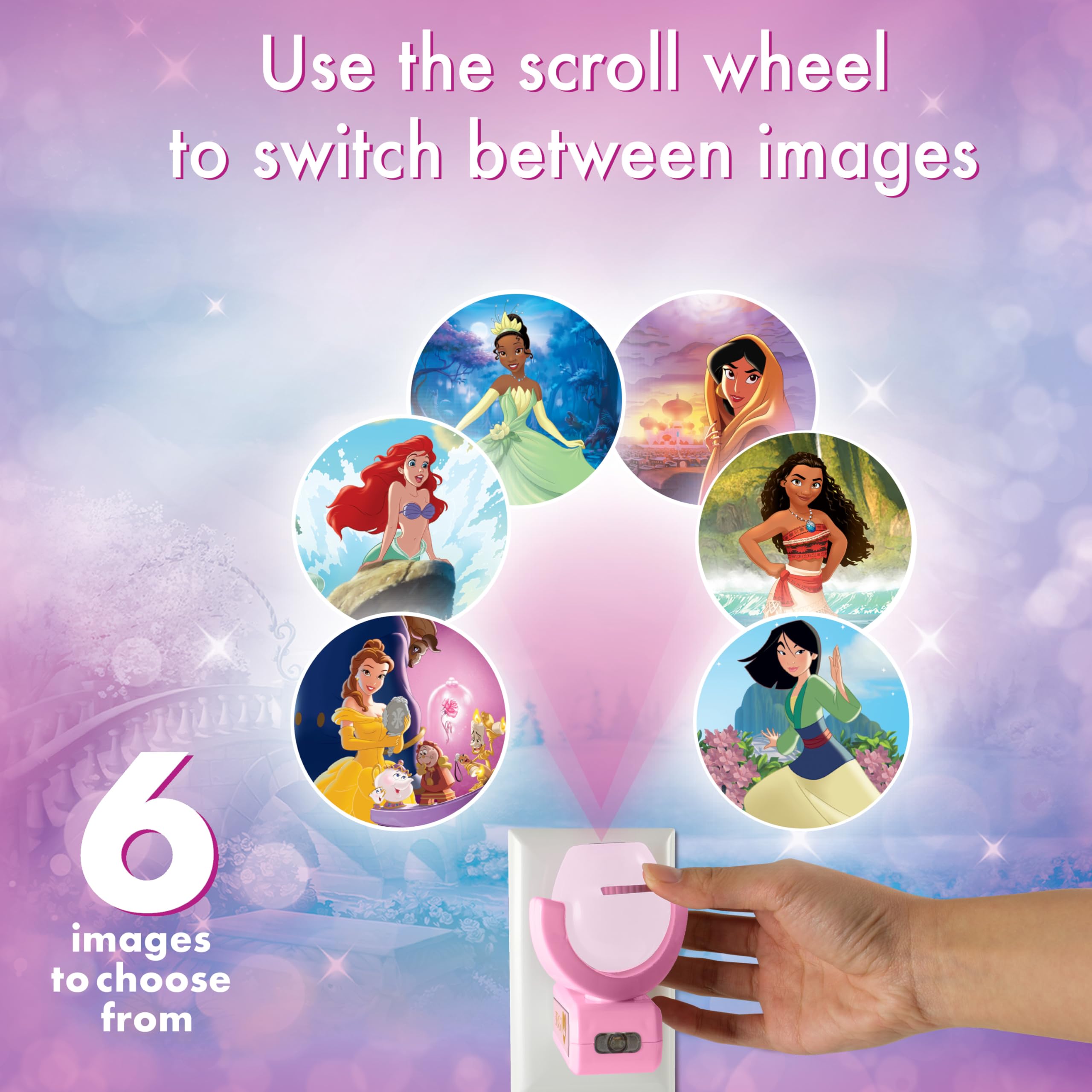 Projectables Disney Princess LED Night Light, Plug-In with Dusk-to-Dawn Sensor, Pink, Model 11738, 1 Pack