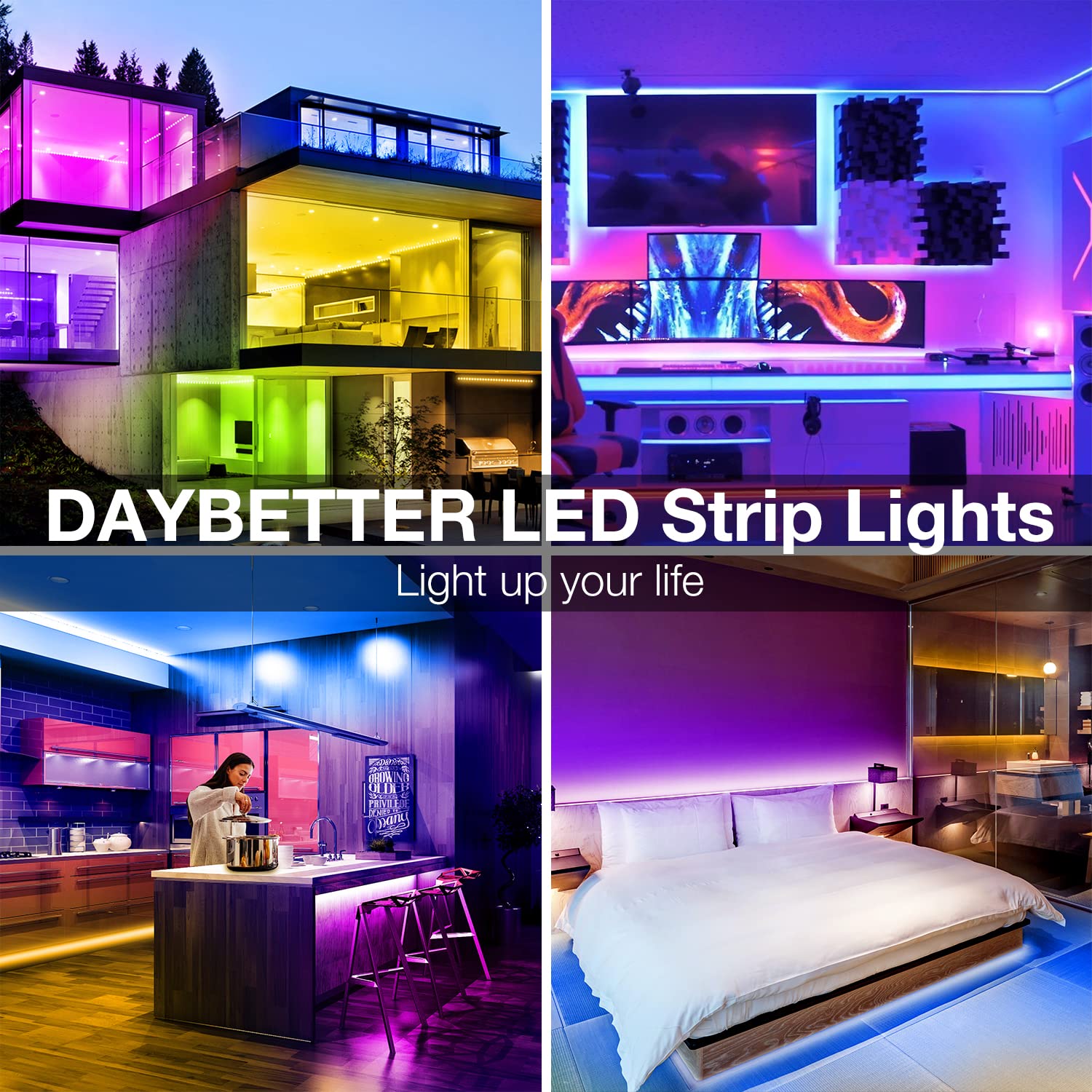 Daybetter Led Strip Lights 200Ft Smart App Control Multicolor, Music Sync, 2 Rolls Of 100Ft For Home Decor And Parties