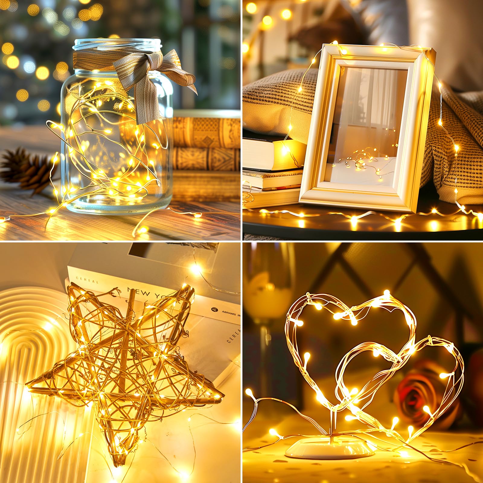Minetom USB Fairy String Lights, 66ft, 200 LEDs, Copper Wire, Warm White, 2 Pack, Ideal for Bedroom, Wedding, Party Decoration
