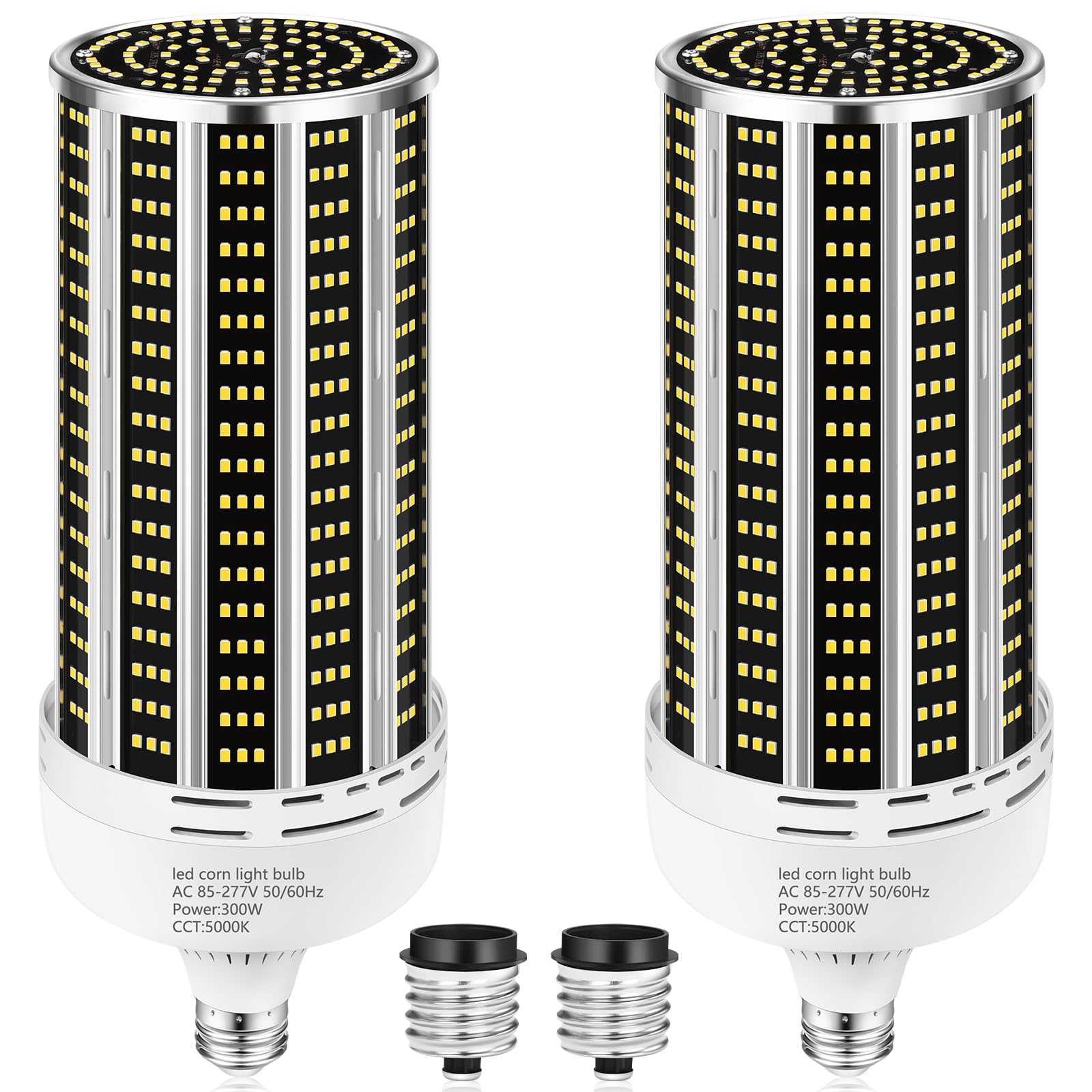 Yanycn 300W 2 Pack Led Corn Light Bulb,3000W Equivalent Commercial Grade 43500Lm Daylight 5000K E26/E39 Medium Mogul Base Led La