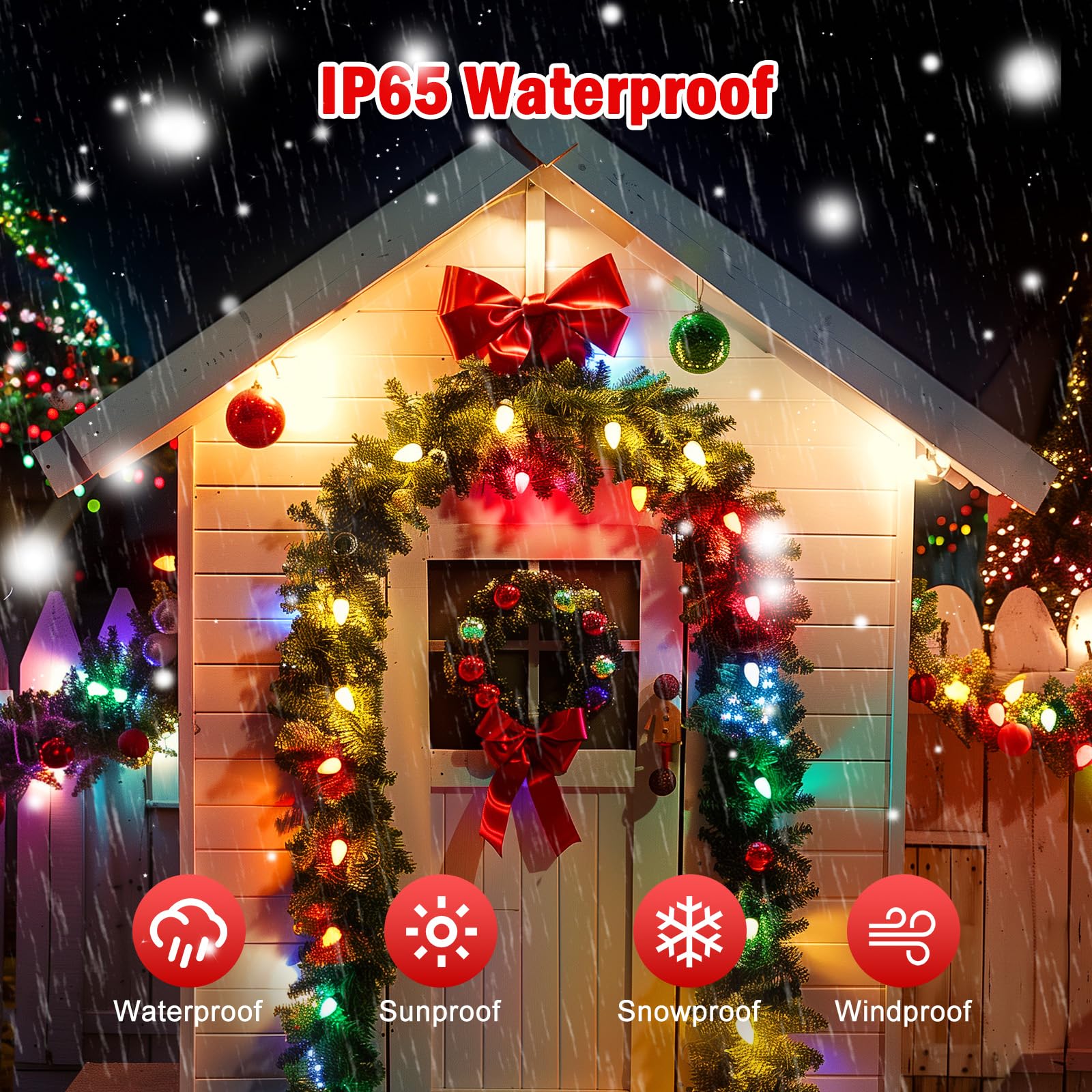 Minetom C9 LED Christmas Lights - 200 LED, 147 FT, Waterproof, 8 Modes, Multicolor