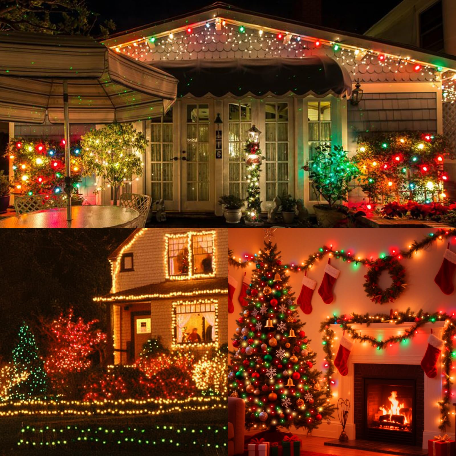 Lamphome 66Ft Christmas Decorative Mini Lights  200 Led Transparent Wire Fairy Starry String Lights Plug In  16 Lighting Modes For Outdoor Xmas Tree Wedding Party Decoration (Red Green Warm)