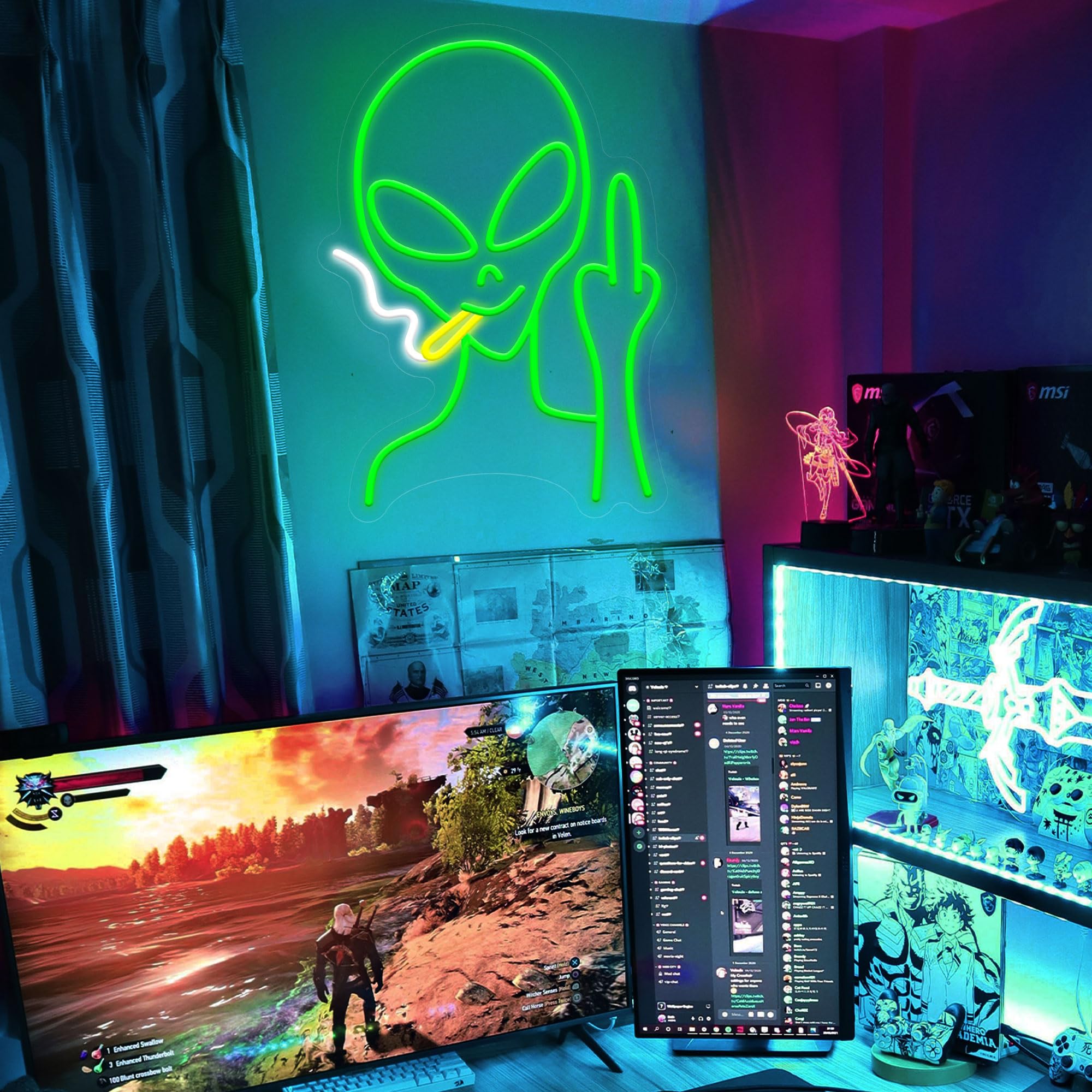 HAJAE Green Alien Neon Sign - Dimmable LED Wall Decor, 15.75 x 11 inches, Perfect for Bedroom, Man Cave, Game Room, Home Bar
