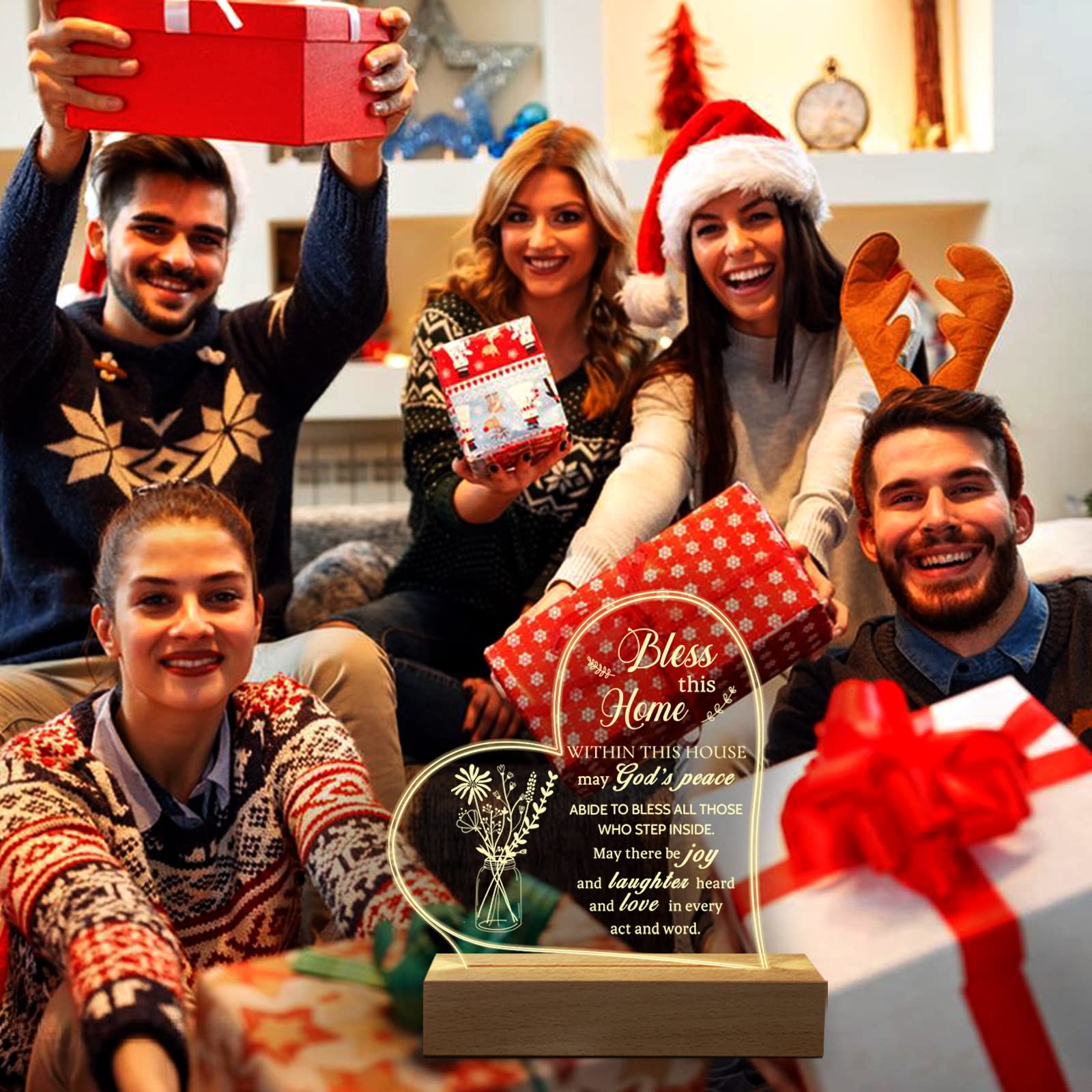 Hiipeenow Acrylic Engraved Night Light, House Blessing Gift, 15X19Cm, White, Model 464349684 For New Homeowners And Couples