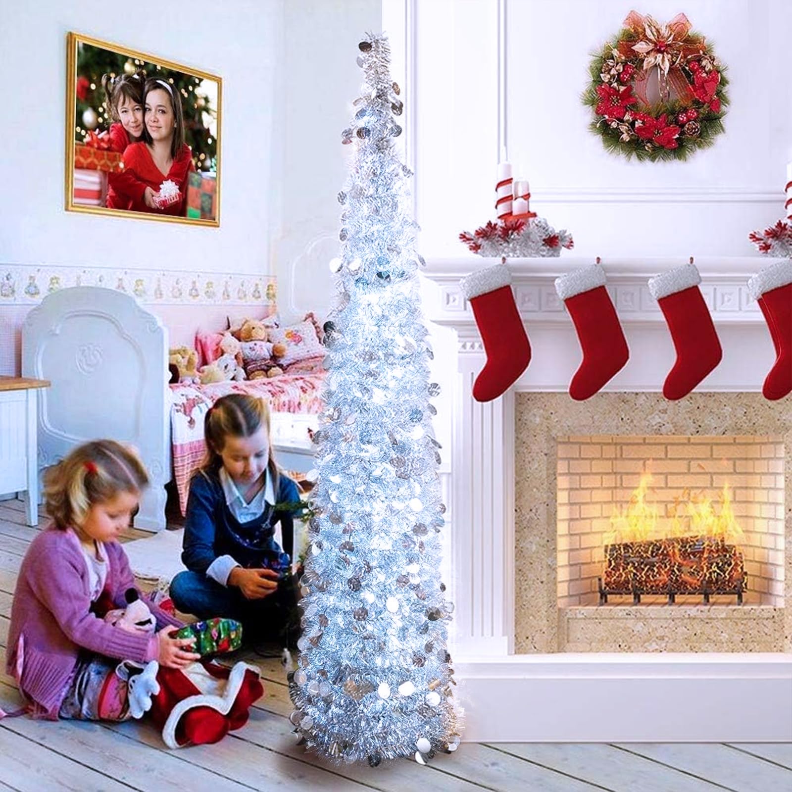 JMEXSUSS 33ft 100 LED White Christmas Lights, Waterproof Clear Wire Twinkle Fairy Lights, Model EXS-S-0100