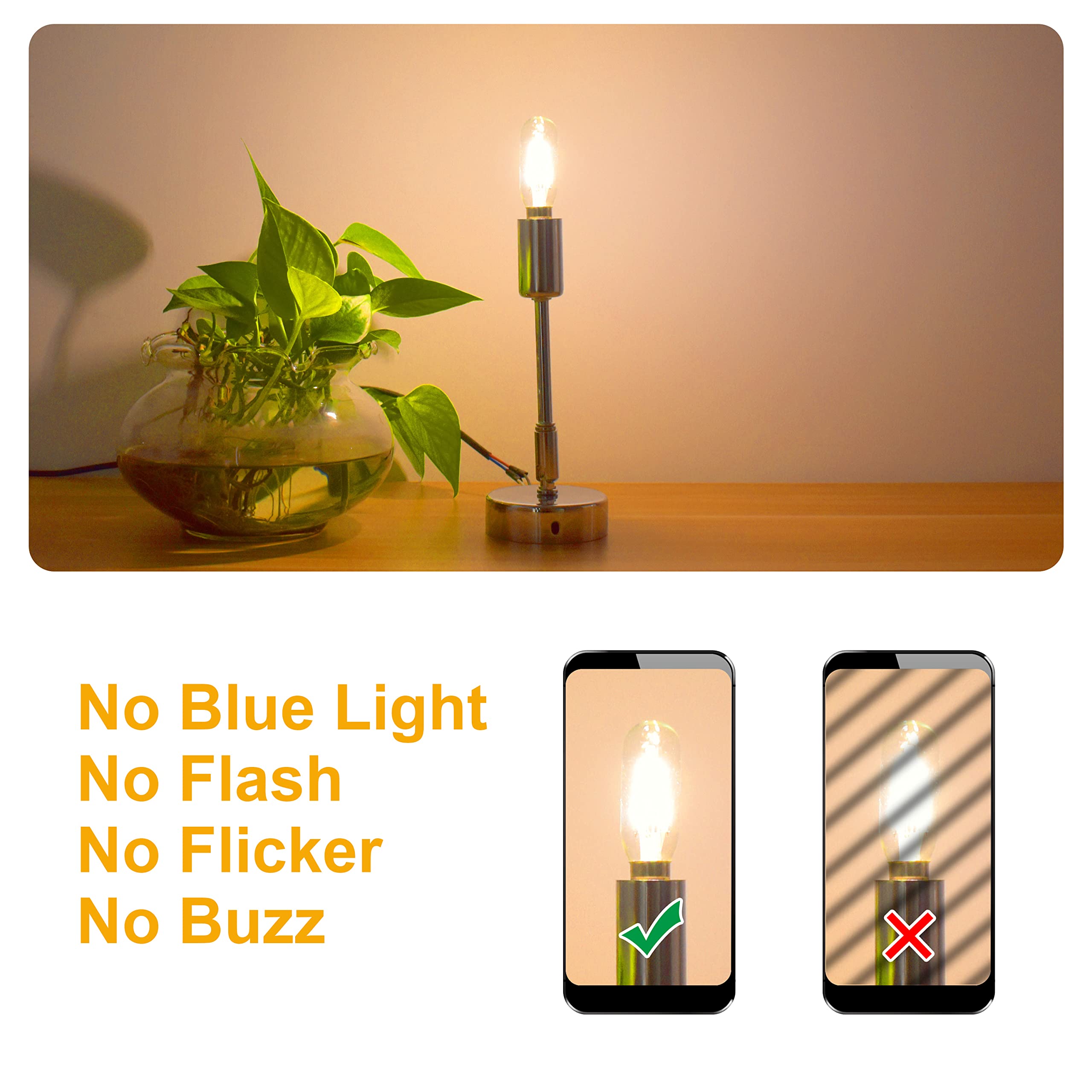Eq Lighting Vintage Dimmable T6 Led Bulb  60W Equivalent/6 Watt  Antique E12 Edison Candelabra Light Bulbs  2700K Soft Warm White T8/T25 Small Tubular Chandelier Lamp  4 Pack