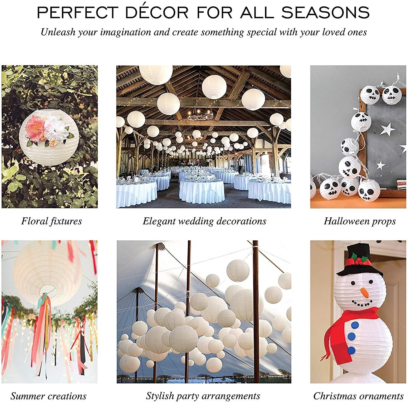 Uniqooo 24Pcs White Paper Lantern Wedding Party Decoration Set, Hanging Japanese Lantern Decor, Easy Assemble, For Home Outdoor Baby Bridal Shower, Birthday Favor Supply, Assorted 12 Inch, 10, 8, 6, 4