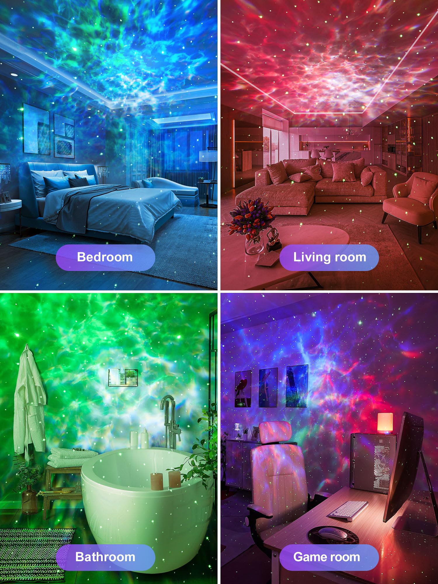 One Fire Lava Lamp & Sound Machine for Kids - Bluetooth Night Light, Nebula Projector, Blue, Model WH-E14A