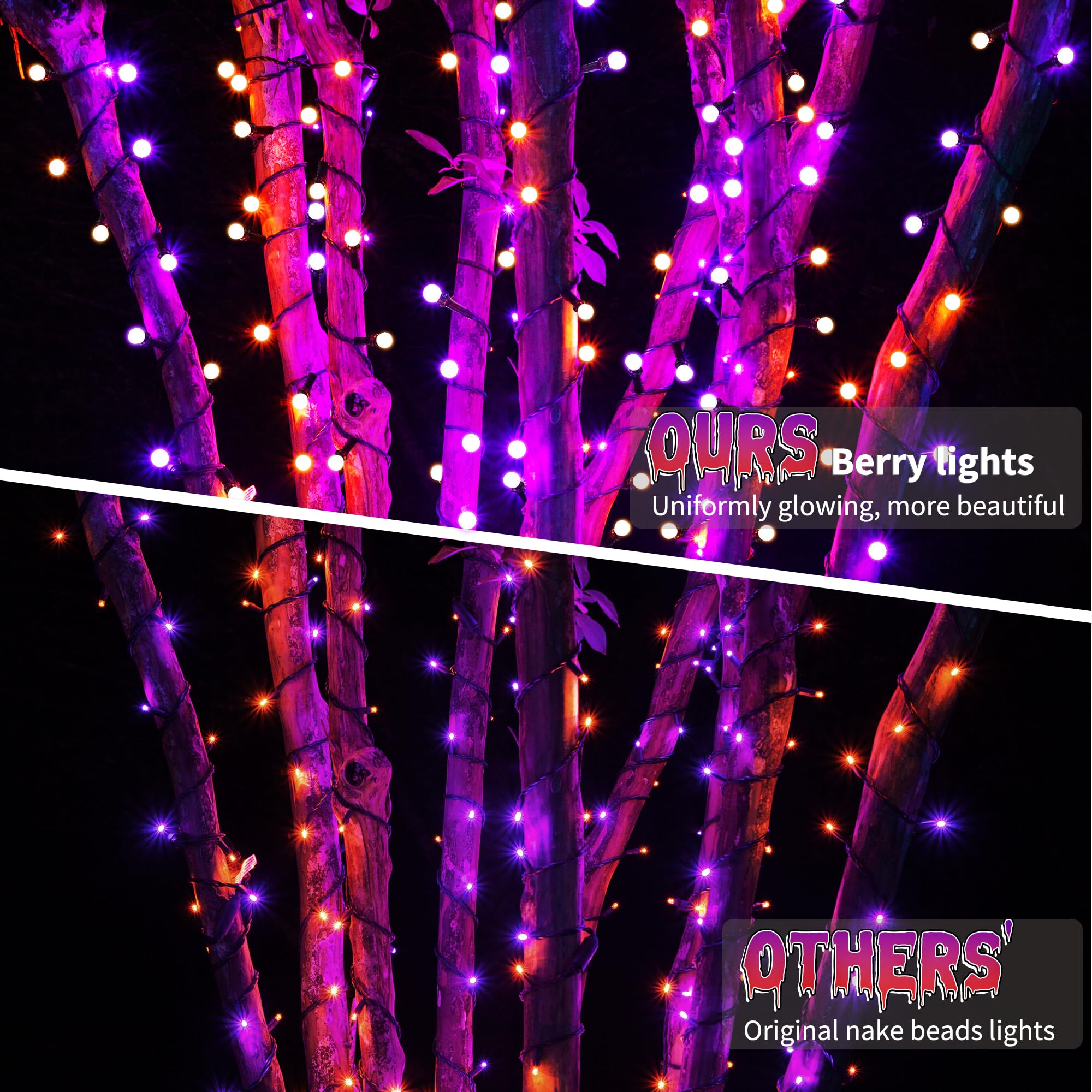 Brizled Halloween Lights String, 200 LED, 66ft, Purple & Orange, 8 Modes, Connectable, Indoor/Outdoor, Model FT4-200POCL-30