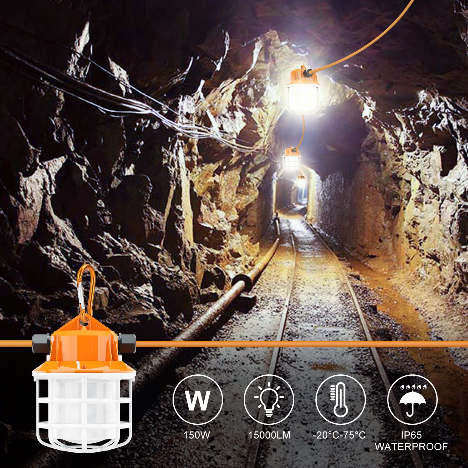 Ns 100Ft Construction String Lights 150W Led Industrial Grade 15000Lm Super Bright For Construction Sites, Temporary Work, Renov