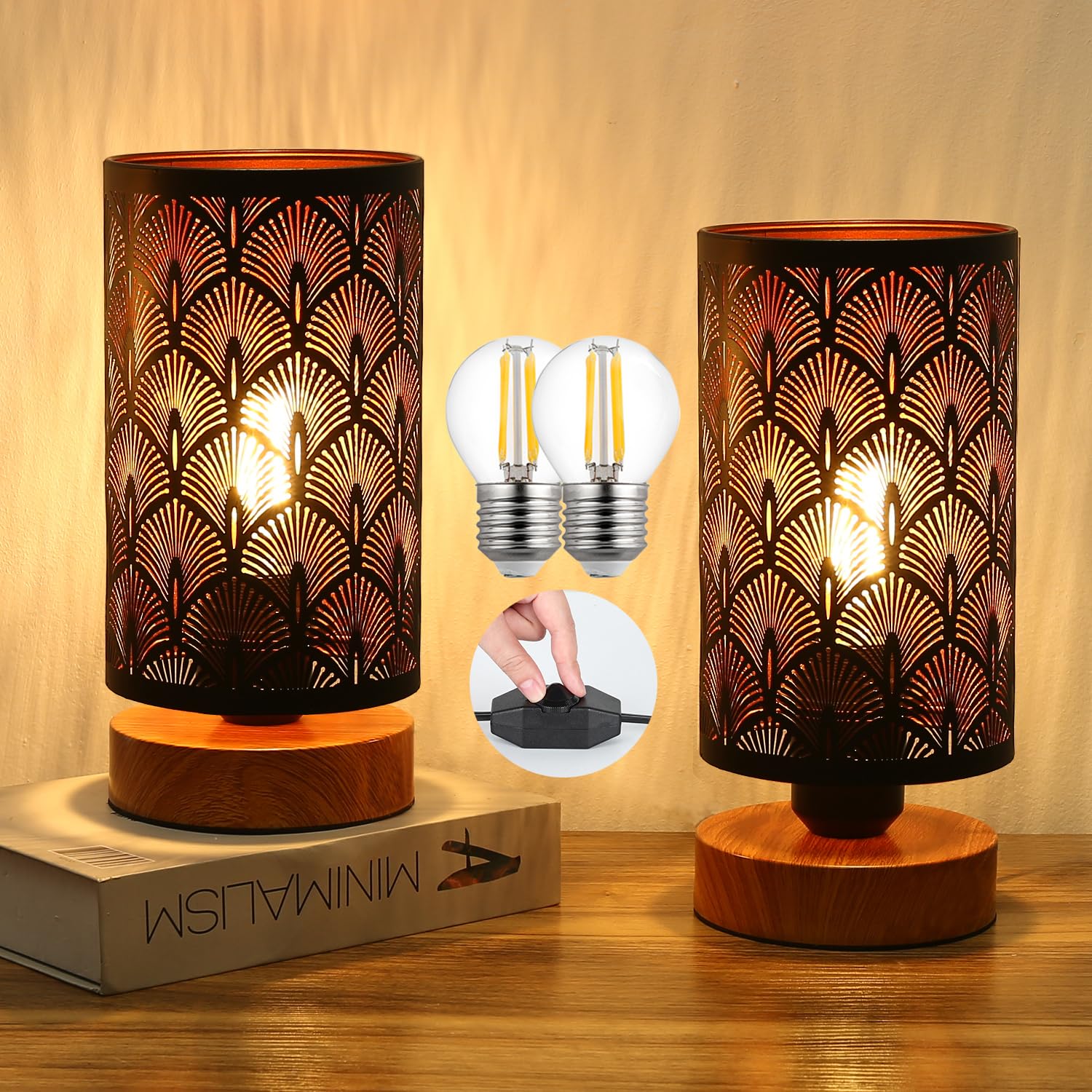 Rustic Table Lamps for Bedroom Set of 2 -Small Black Farmhouse Industrial Metal bedside Lamps  Stepless Dimmable Nightstand Lamps for Living Room Kids End Table Side Desk Lamp for Reading Home Office