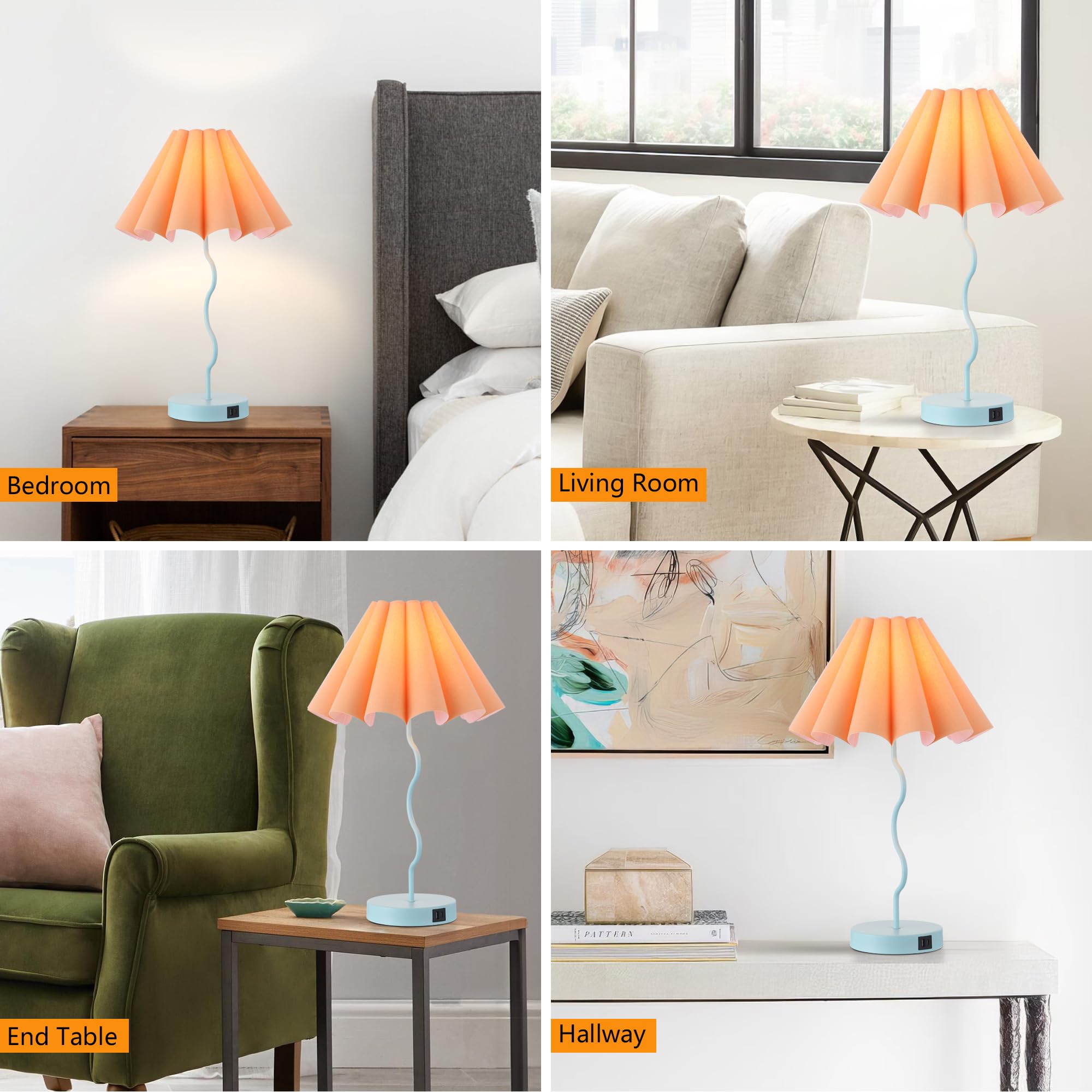 Eoeyyoyb Modern Table Lamp For Bedroom Nightstand Touch Lamps Set Of 2 Orange Blue Lamps For Living Room End Table Dimmable Table Lamp With Usb Port And Outlet