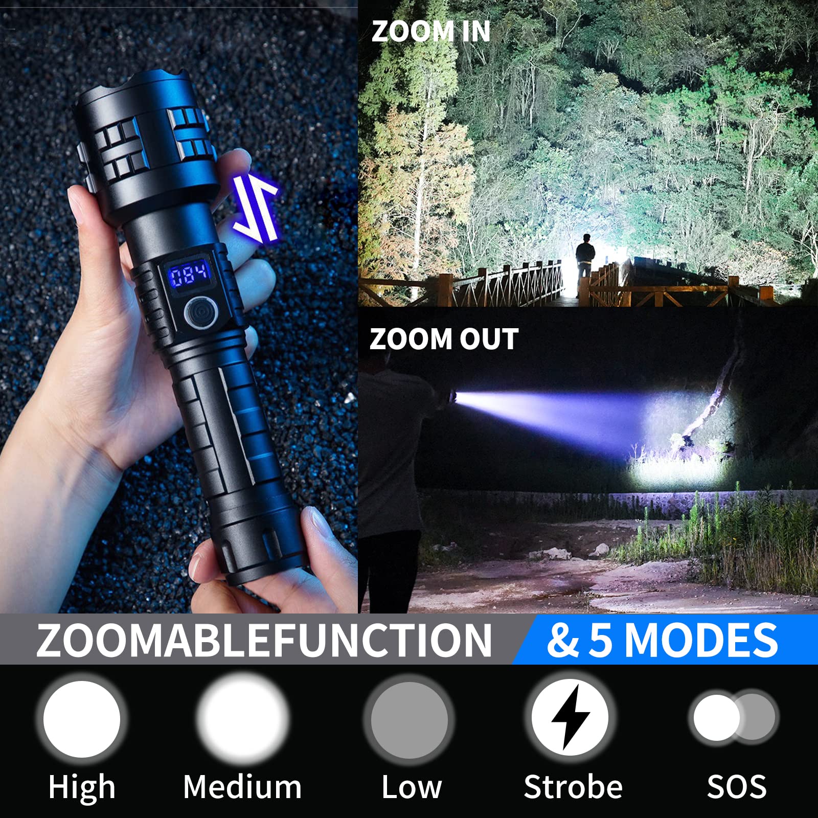 Rechargeable Flashlights High Lumens Xhp99 990000 Lumens Brightest Led Tactical Flashlights Super Bright High Powered Flash Light, Powerful Handheld Hunting Flashlight For Emergency Hiking Battle