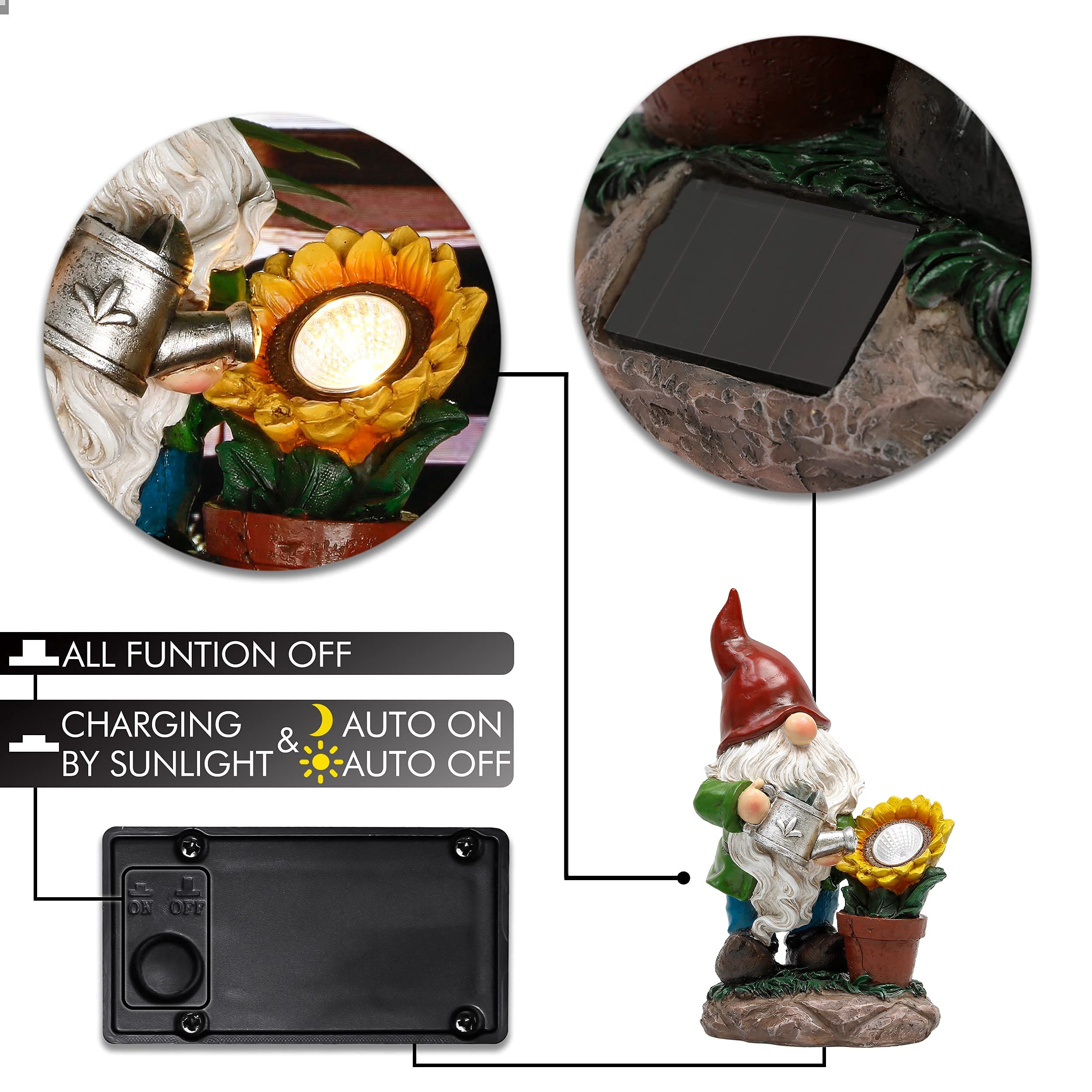 Teresa'S Collections Sunflower Garden Gnomes With Solar Lights - Cute Resin Yard Decorations