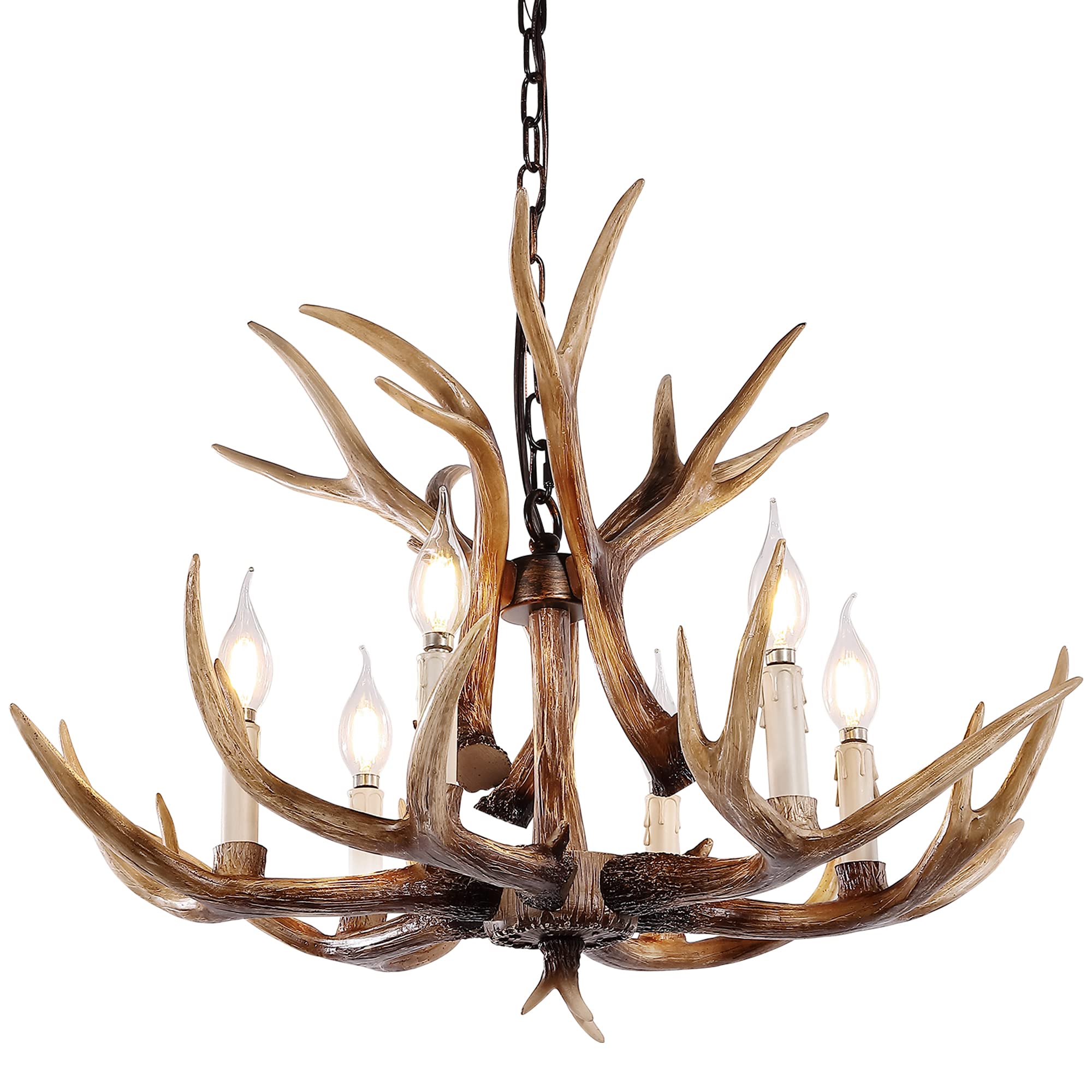 OLHAPZP Antlers Chandelier 6 Light, Deer Chandelier Fixtures, Rustic Farmhouse Horn Antler Lighting for Living Room Bedroom Dini