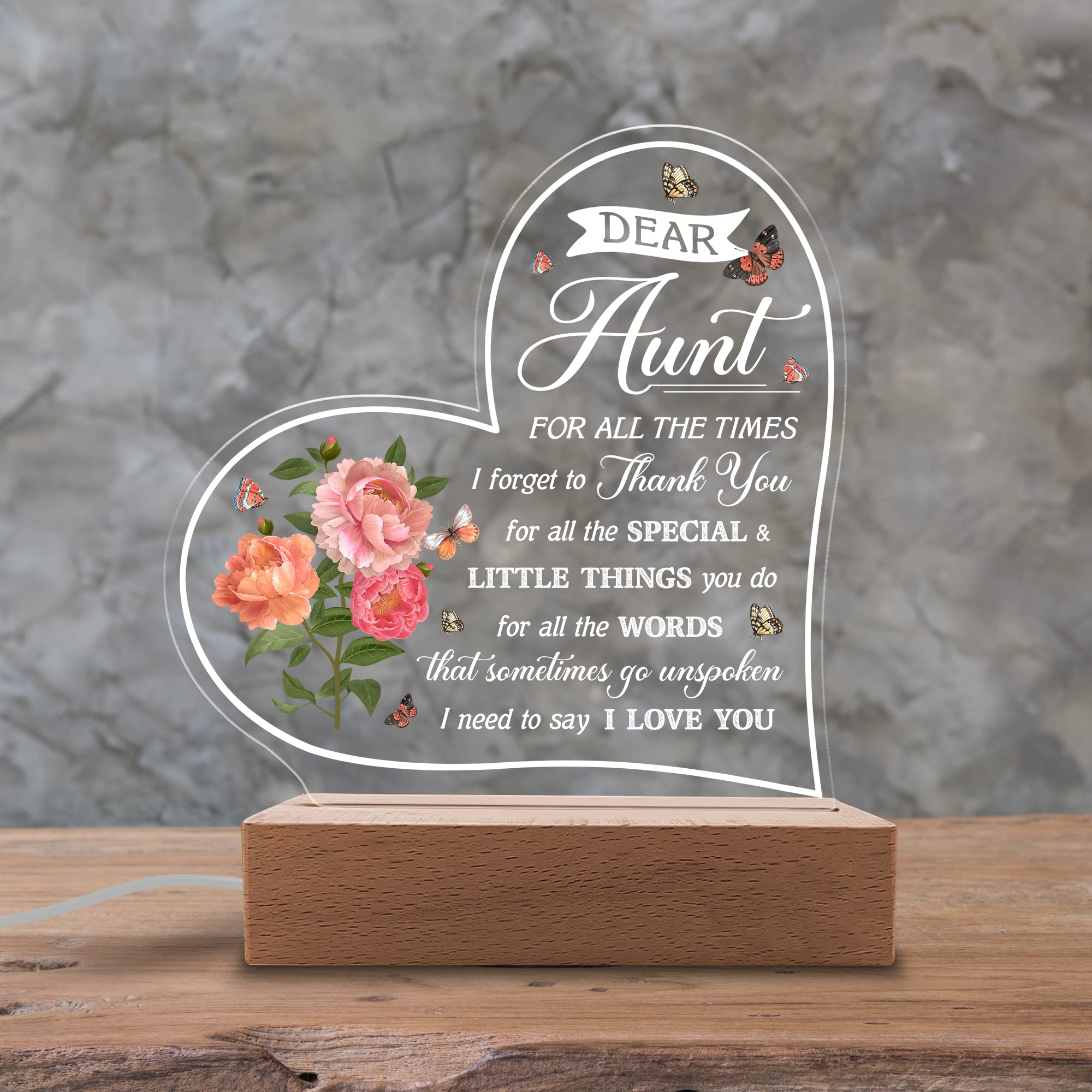 Kitchenvoy Acrylic Night Light Gifts For Aunt - Dear Aunt I Love You - Aunt Gifts From Niece And Nephew - Christmas, Thanksgivin