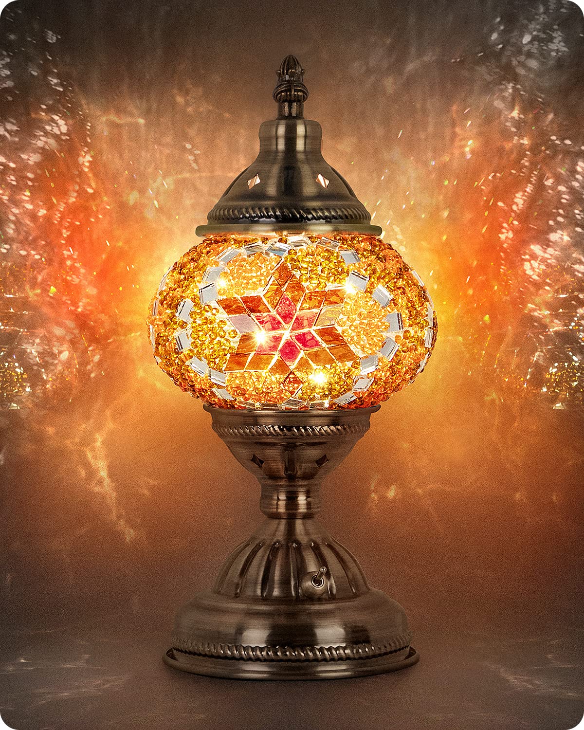 Yarra-Decor Turkish Moroccan Lamp, Handmade Tiffany Mosaic Glass, Portable Bedside, Rechargeable Battery 2000mAh, Red2