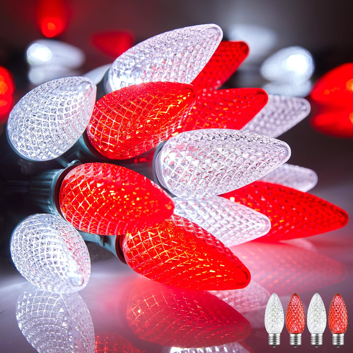 100 Feet Commercia Led Outdoor Christmas Lights, Waterproof C9 Christmas String Lights with 100 C9 Strawberry Bulbs Connectable 