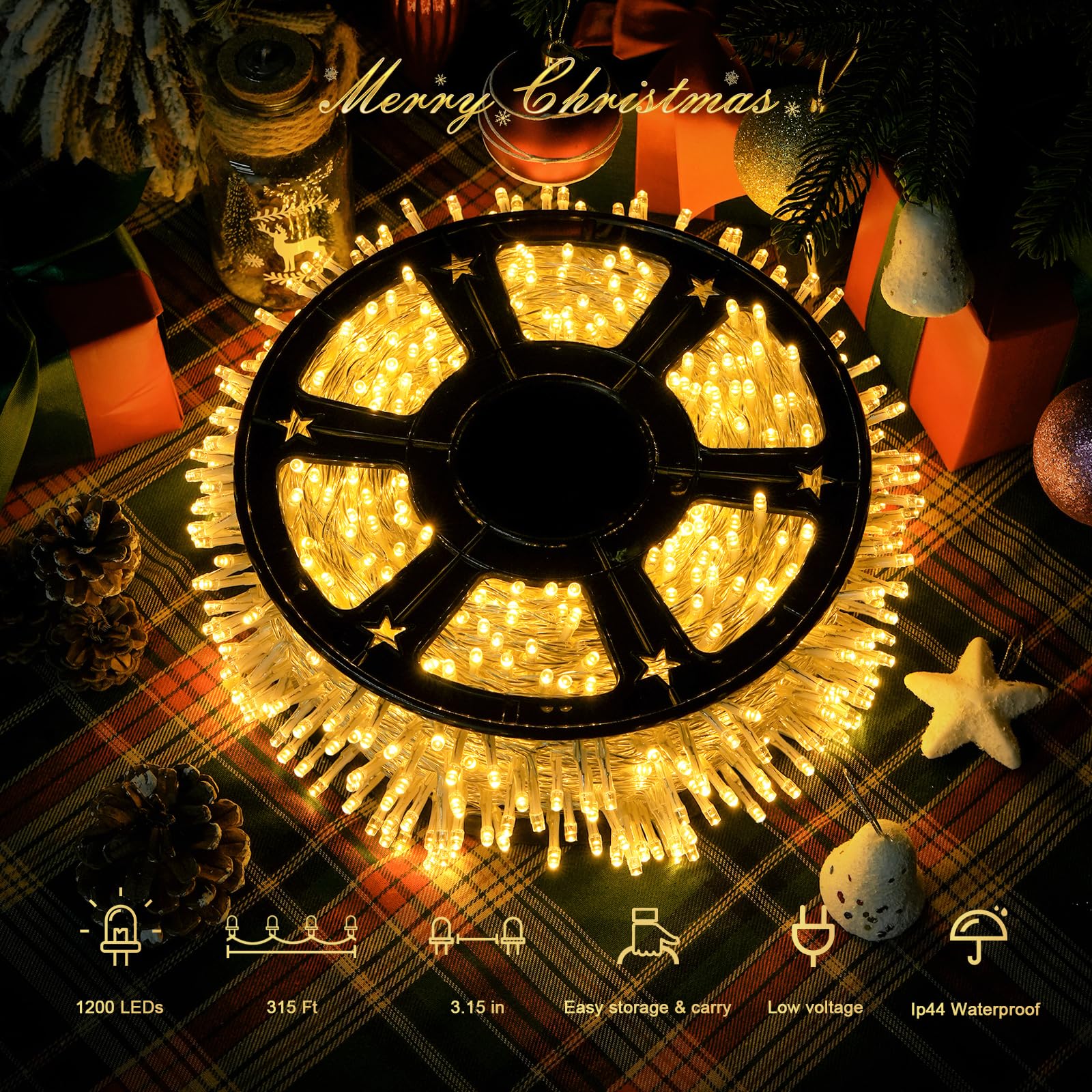 Jmexsuss Outdoor Christmas Lights Plug In: 315Ft 1200 Led Christmas Tree Lights With Remote - 8 Modes Warm White Christmas String Lights For Wedding Holiday Yard Party Indoor Decoration