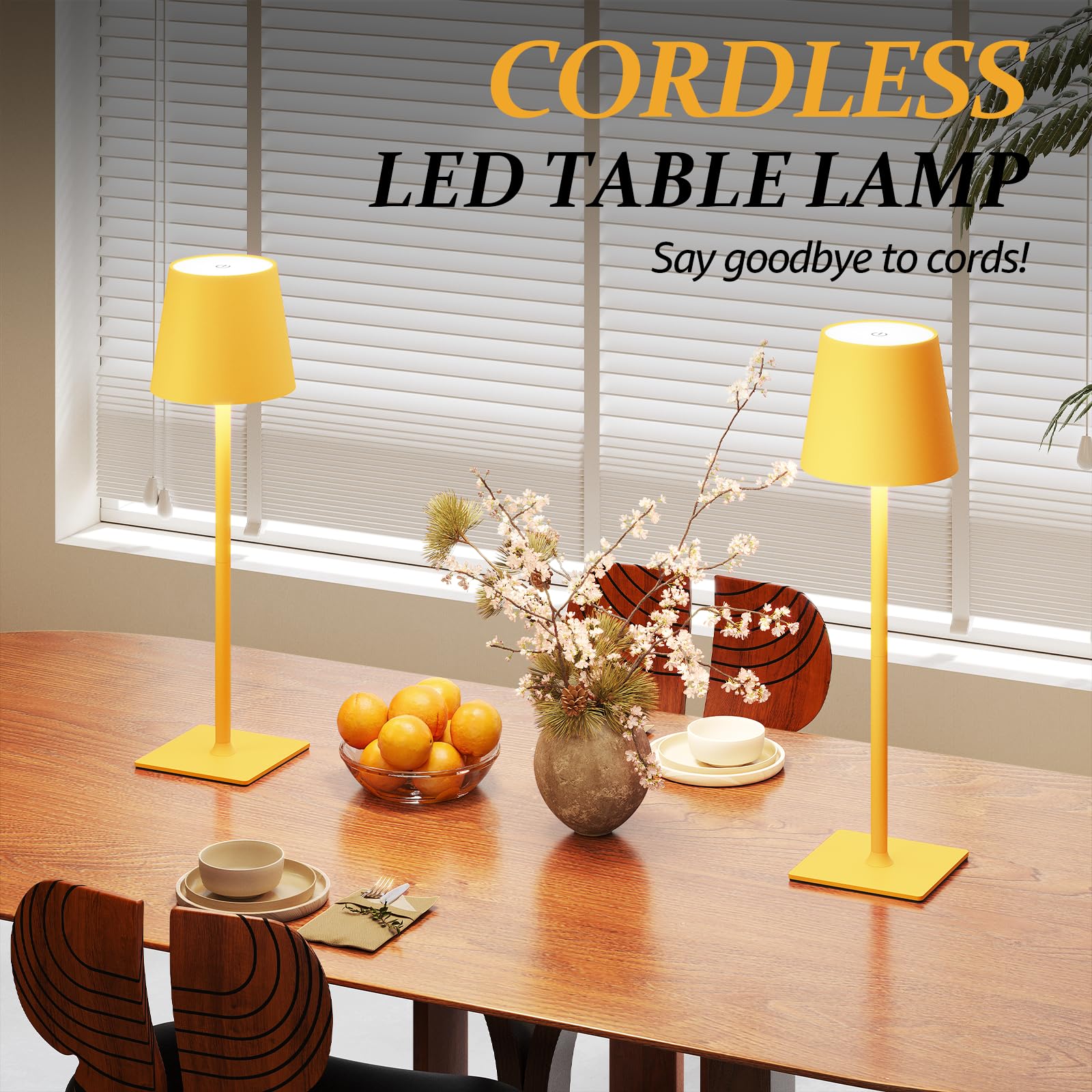 CHLORANTHUS Cordless Table Lamps 2 Pack - 5000mAh Rechargeable, Stepless Dimming, Yellow, Model: table-lamp -15