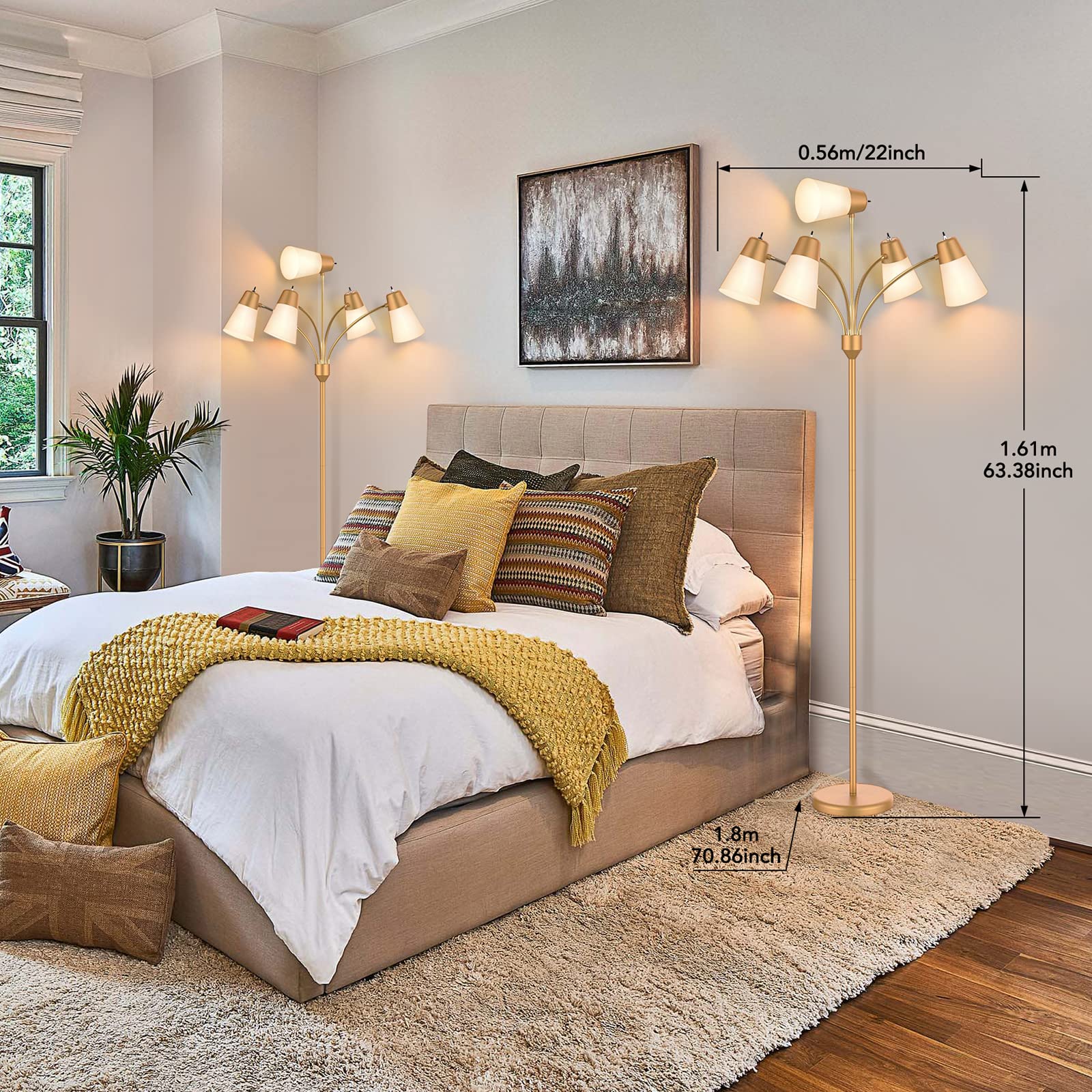 Folksmate Led Floor Lamp, Medusa Multi Head Modern Tall Standing Lamps, Adjustable Corner Reading Floor Light For Living Room, B