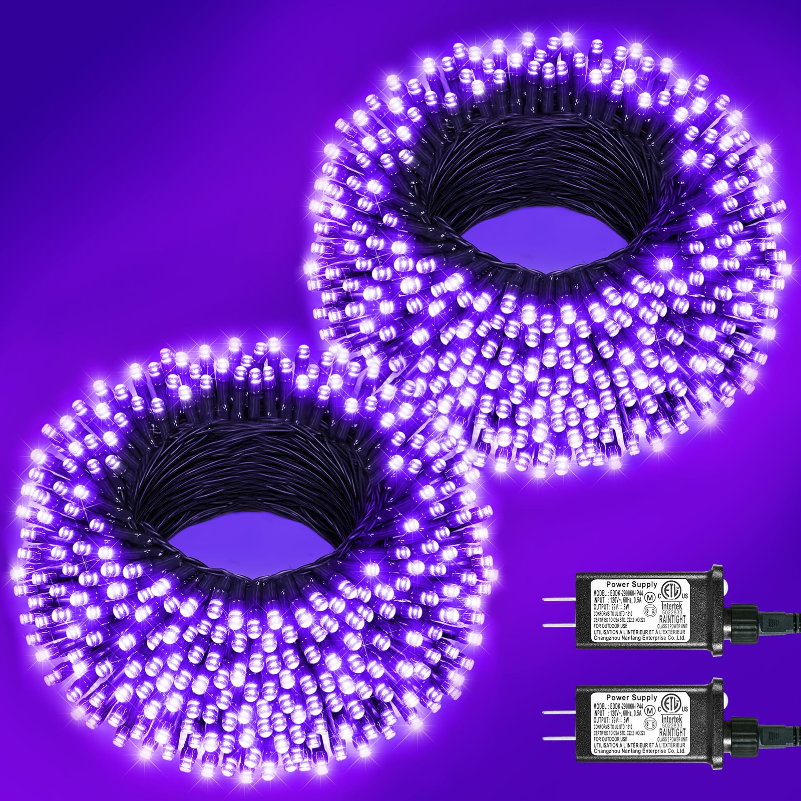 Nielfoi Halloween String Lights, 200FT 600 LED, Purple, Waterproof, 8 Modes, Model BG-CL3M3-306L01, Outdoor Indoor Decorations