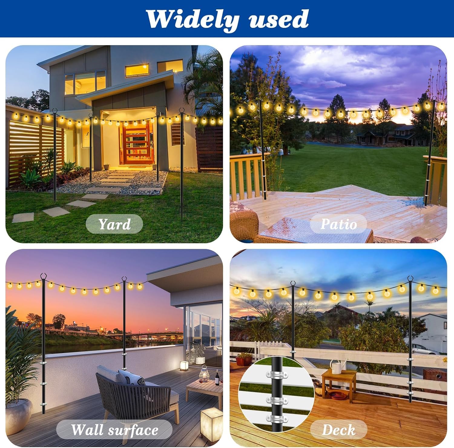 Beizelte 6 Pack 10Ft String Light Poles,Light Poles For Outside String Lights,Outdoor Light Poles With Fork,Metal Poles Stand Fo