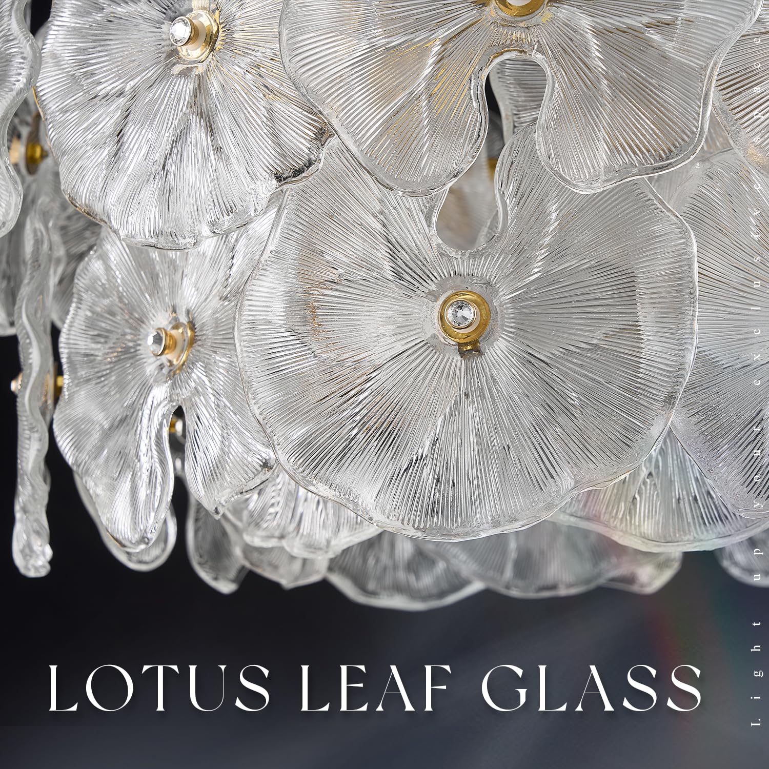 Poemoon Modern Gold Glass LED Chandelier 20" Dimmable Lotus Leaf with Remote Control for Foyer, Entryway, Living, Dining Room