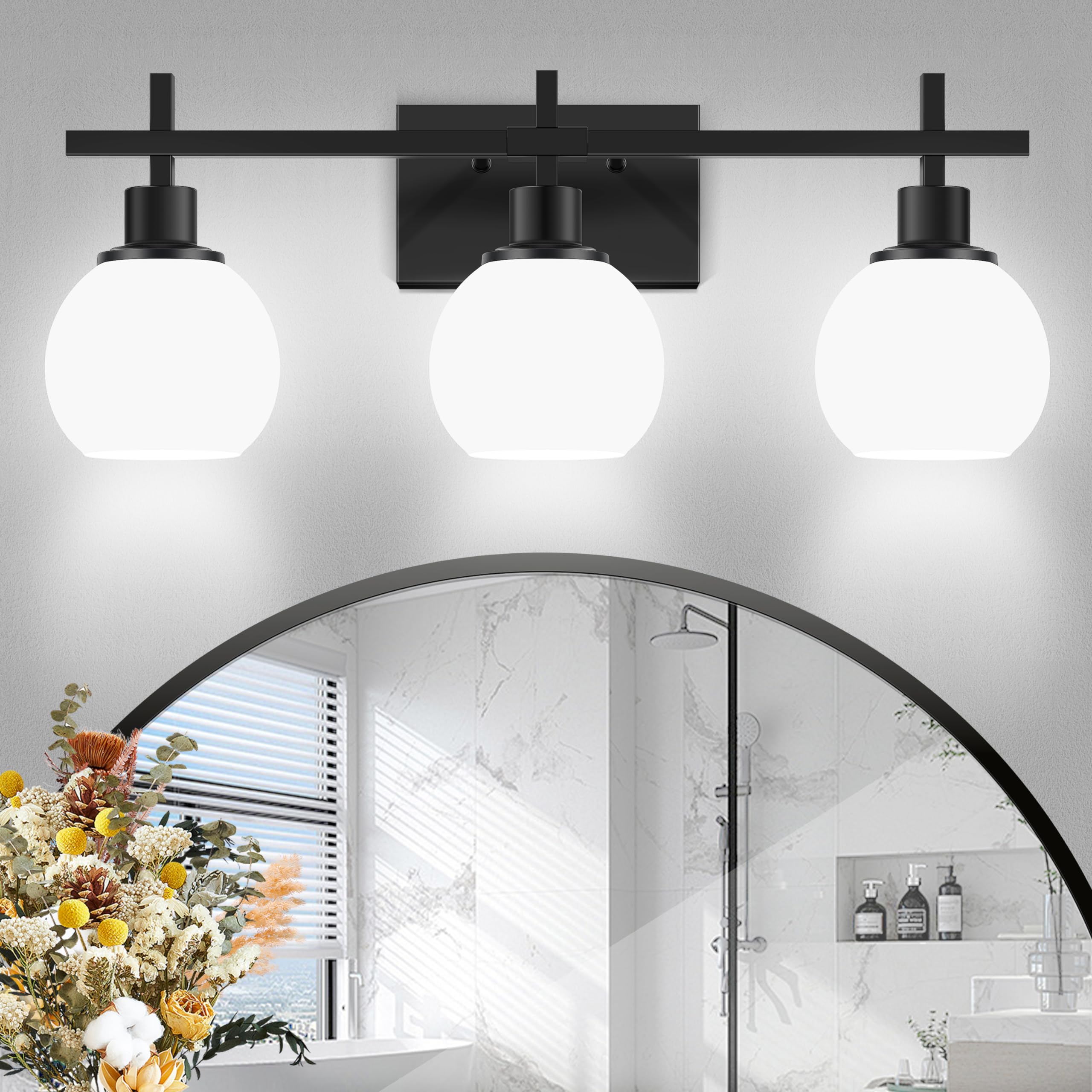 Dpyrrhic Modern Vanity Lighting Fixtures,3-Light Black Bathroom Lighting Fixtures Over Mirror,Bathroom Wall Mounted Vanity Light