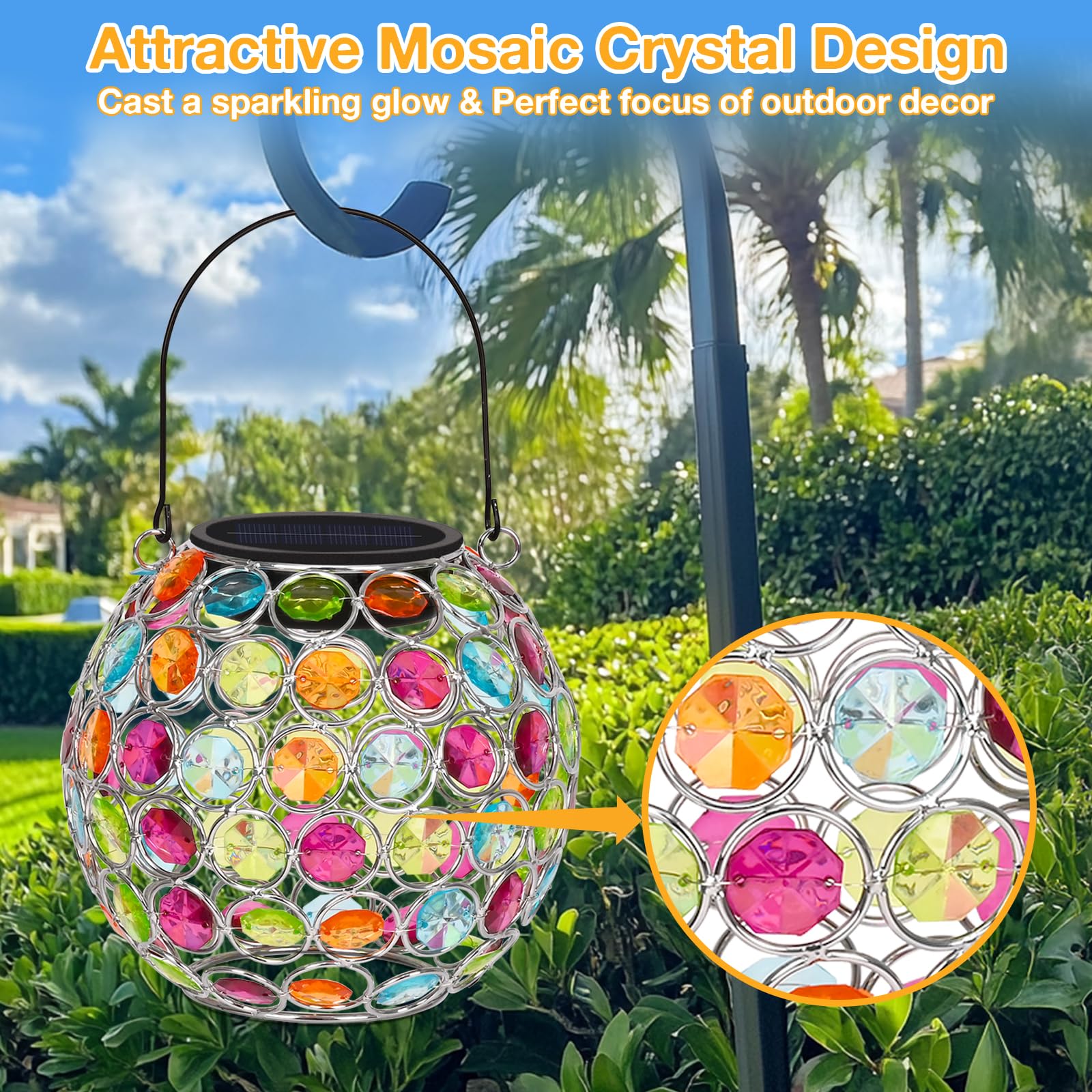 Uspring Crystal Mosaic Solar Lanterns Outdoor Waterproof Decorative Hanging Solar Lights For Outside  Gifts For Women Mom Grandma Garden Decor For Patio Backyard Porch Pathway Lawn Walkway  Red
