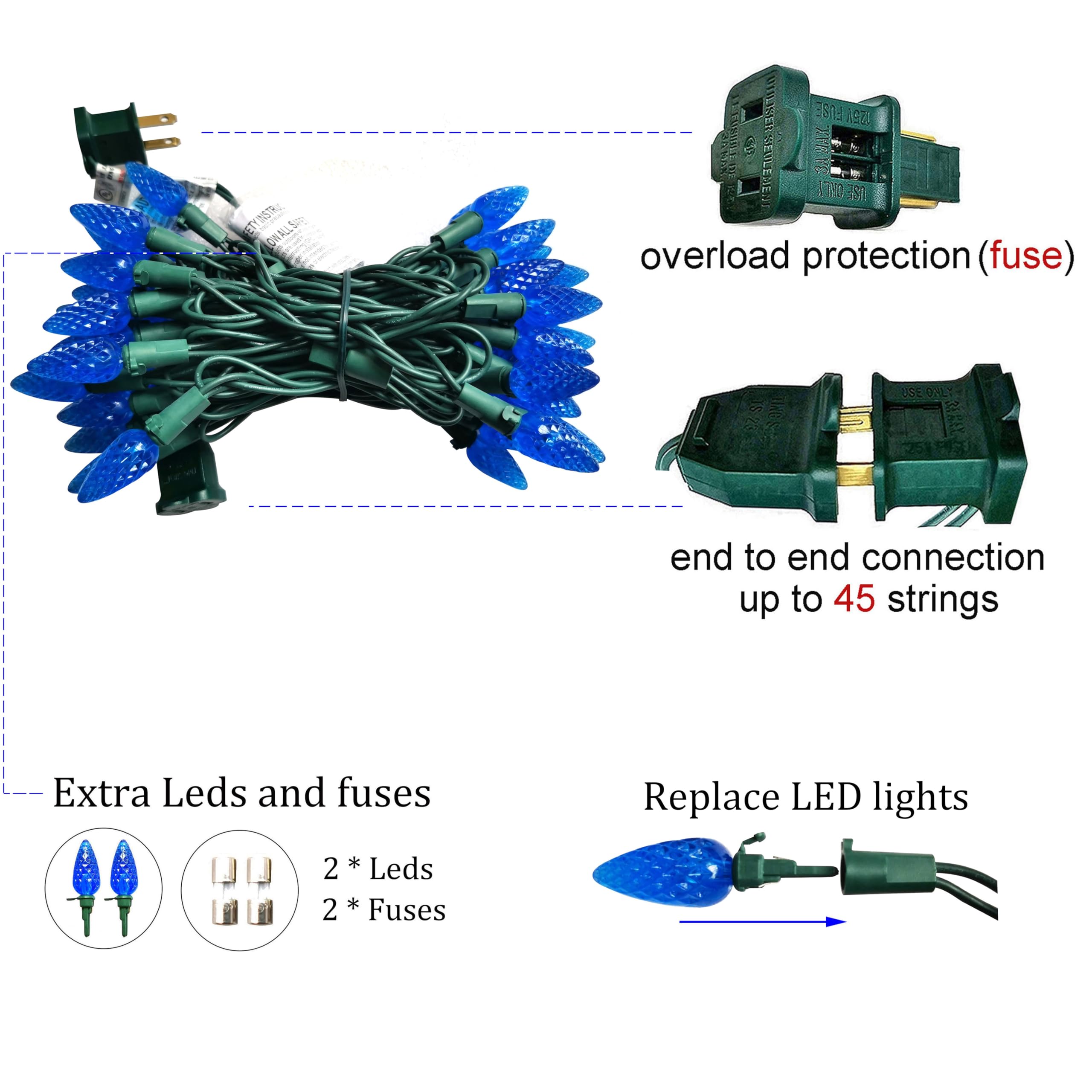 Mxtclm C6 Christmas Lights 50 Led Blue Strawberry 18Ft Waterproof String Lights For Outdoor Indoor Garden Yard Home Party Christ
