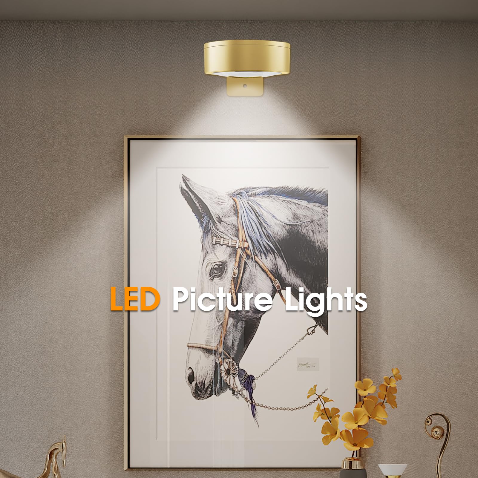 SIXDEFLY Picture Lights, Battery Operated LED Art Display Light, 3 Lighting Modes, Remote Control, 6 Pack, Gold