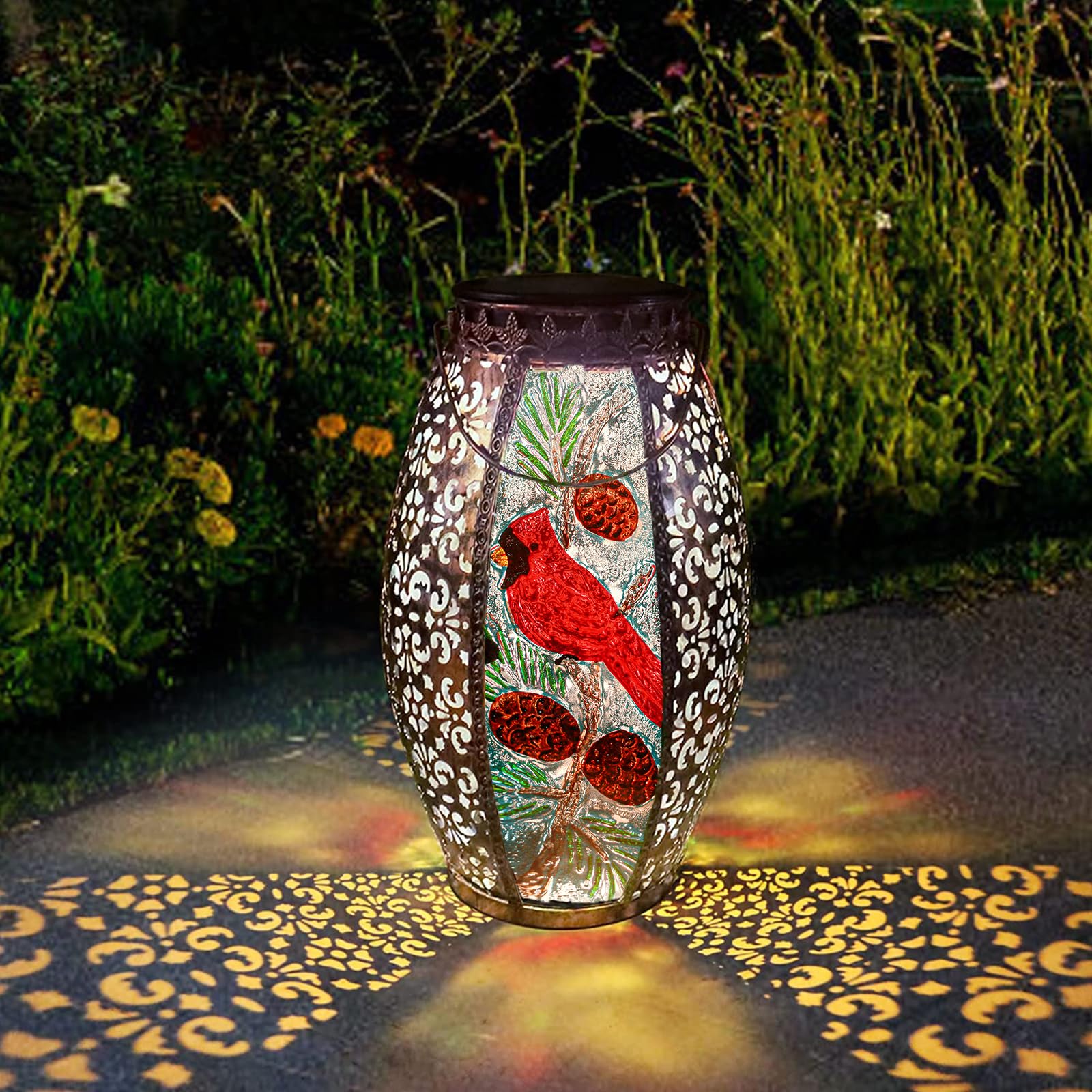 Larekook Outdoor Solar Lantern - Waterproof Red Cardinal Metal Light For Patio & Garden