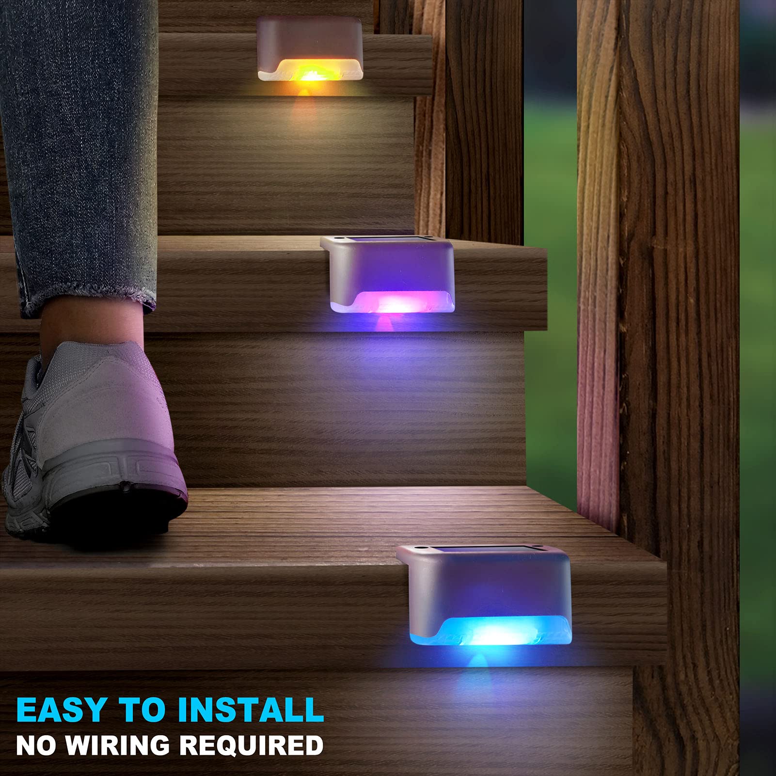 DenicMic 16 Pack Waterproof LED Solar Step Lights - Multicolor Outdoor Decoration for Decks, Stairs & Patios (Model CL-STEP01)