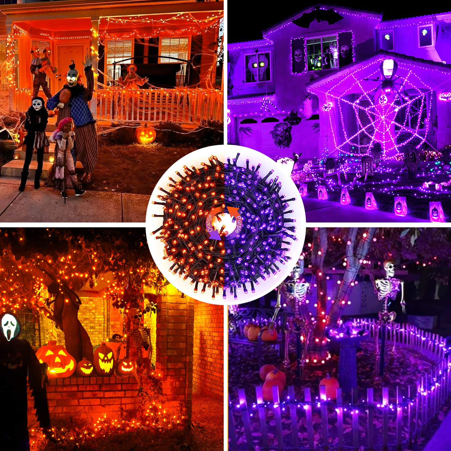 JMEXSUSS 200 LED Orange and Purple Halloween Lights Plug in, 66ft Connectable Color Changing Halloween String Lights with Remote