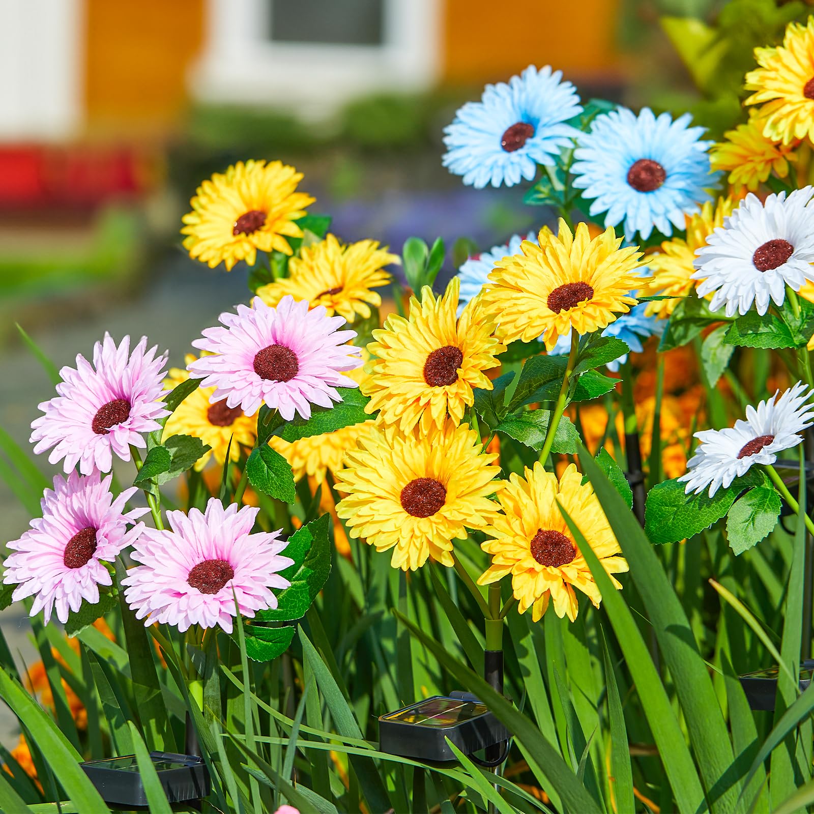 WdtPro Solar Garden Lights - 4 Pack Colorful Daisy Flowers, Waterproof Auto ON/Off, Plastic, Model TFL013