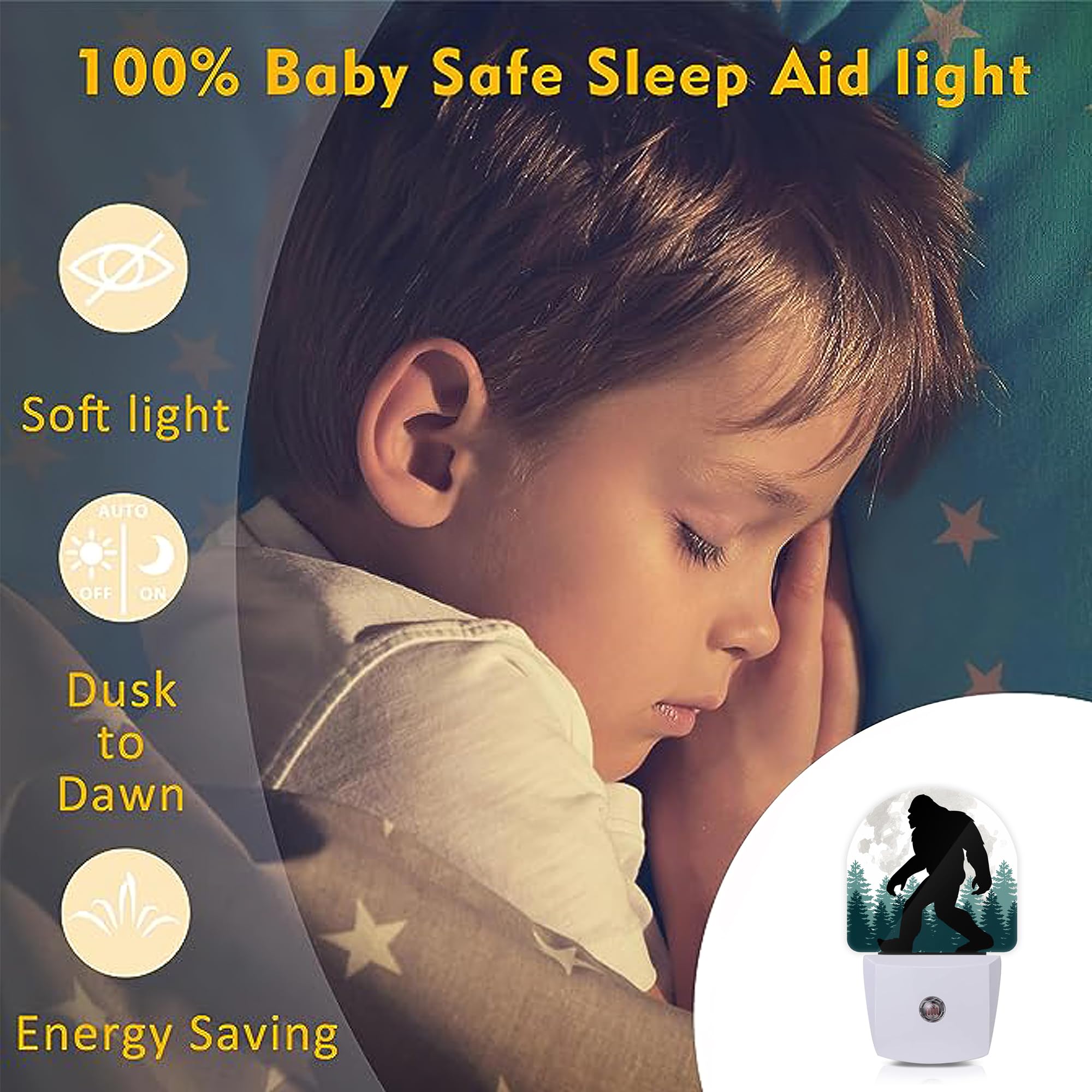 Axxitude Big Foot Forest Moon Night Lights Plug Into Wall For Girls Boys Room,Night Light Led Lamp Dusk To Dawn Sensor Round Lamp For Bedroom Bathroom Hallway Home Wall Decor Nightlight
