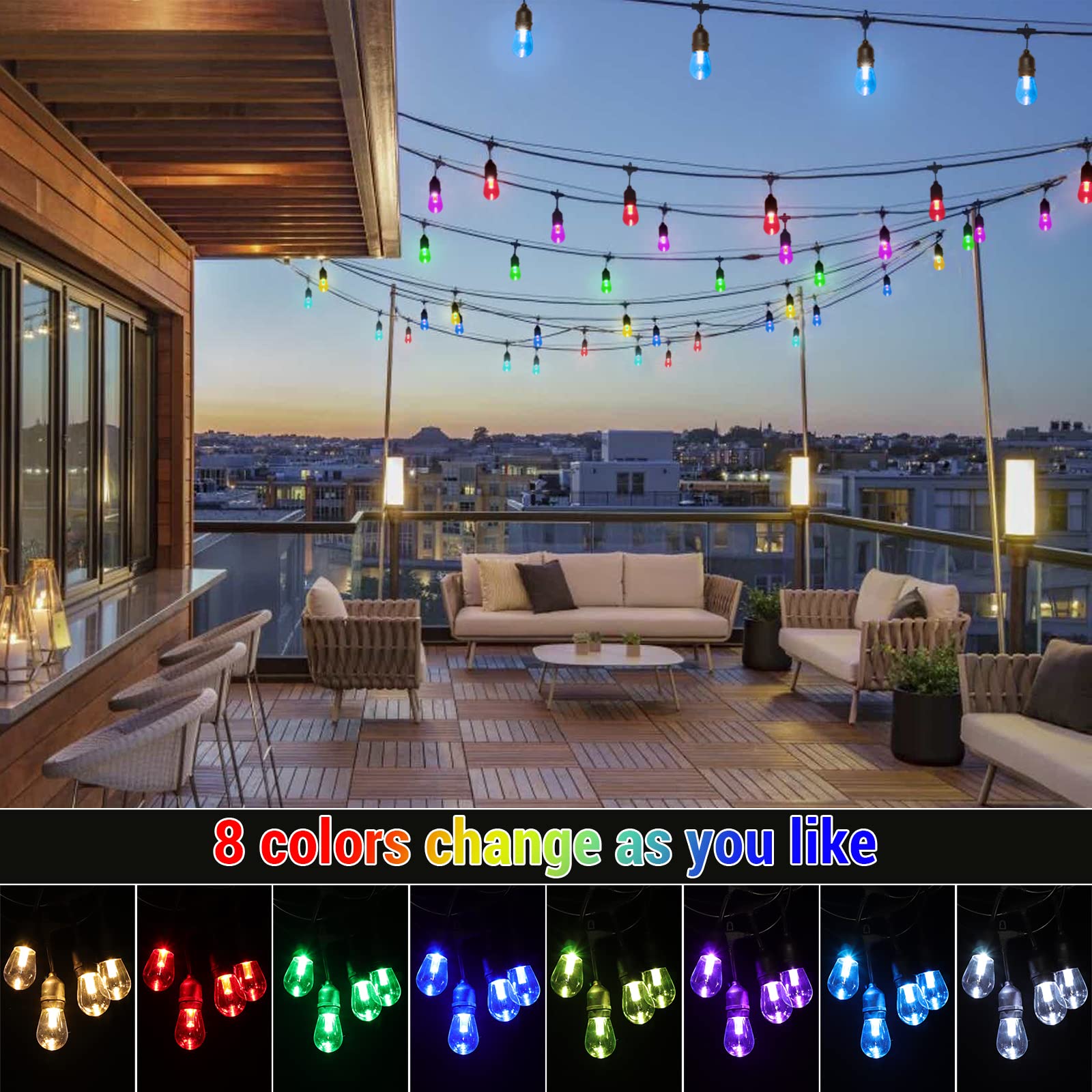 WENFENG 2-Pack 48FT Solar RGB LED String Lights, Dimmable, Shatterproof Bulbs, Multicolor, Ideal for Patio, Yard, Party