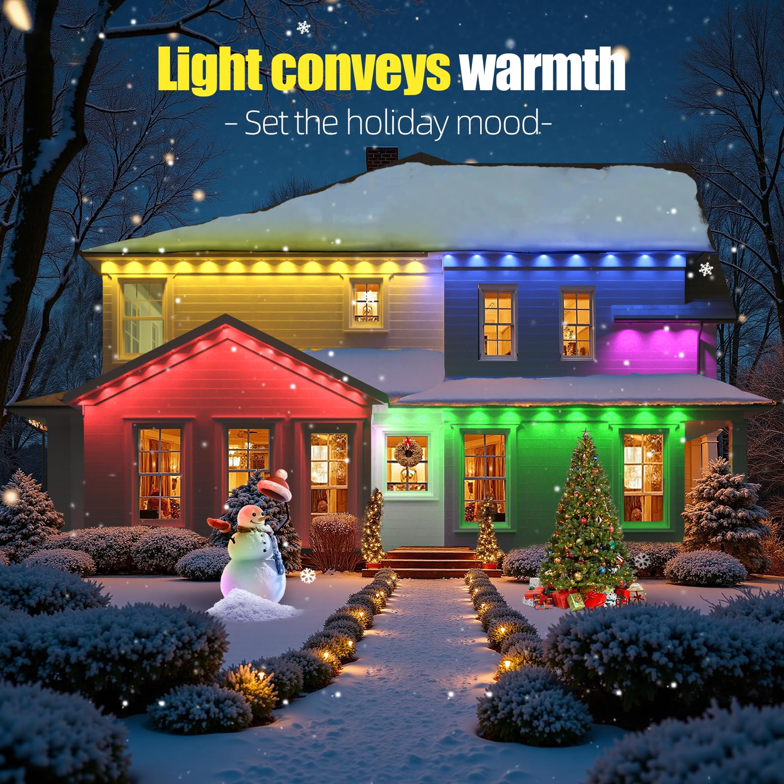 Yolsunes Permanent Outdoor Lights, 200ft RGB+IC, IP67 Waterproof Eaves Lights for Holiday Decor, Remote/App Control, White, Model HCP045
