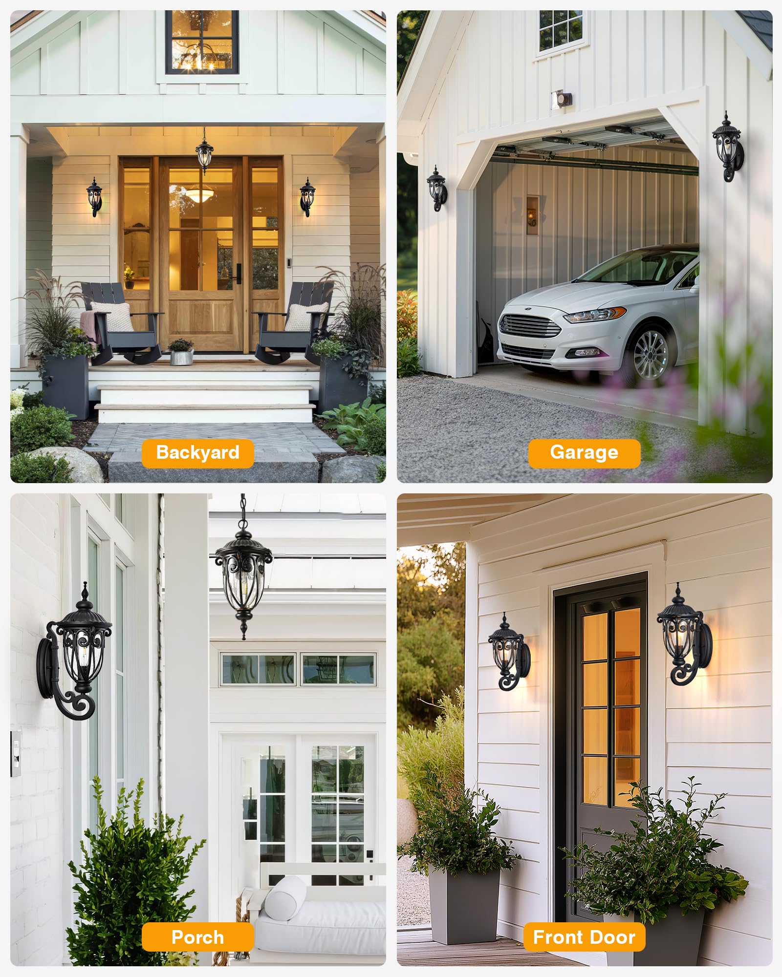 Vianis Dusk To Dawn Outdoor Lighting  Black Retro Porch Lights Outdoor Lanterns  Outdoor Light Fixture With Bubble Glass For Porch  Garden  Doorway  Waterproof And Anti-Rust