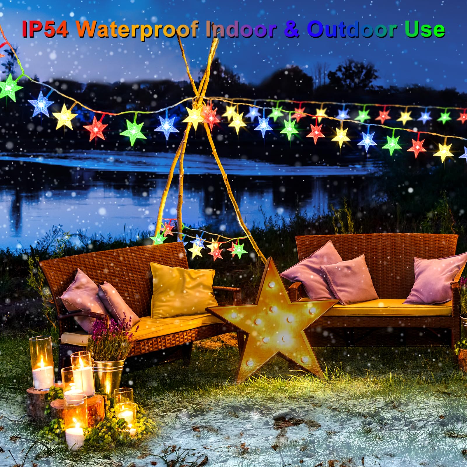 Echosari 13.2Ft 40 Led Battery Powered Fairy String Light,Five-Pointed Star String Lights For Chrismas, Party, Wedding, New Year, Garden Décor (Multi-Color)