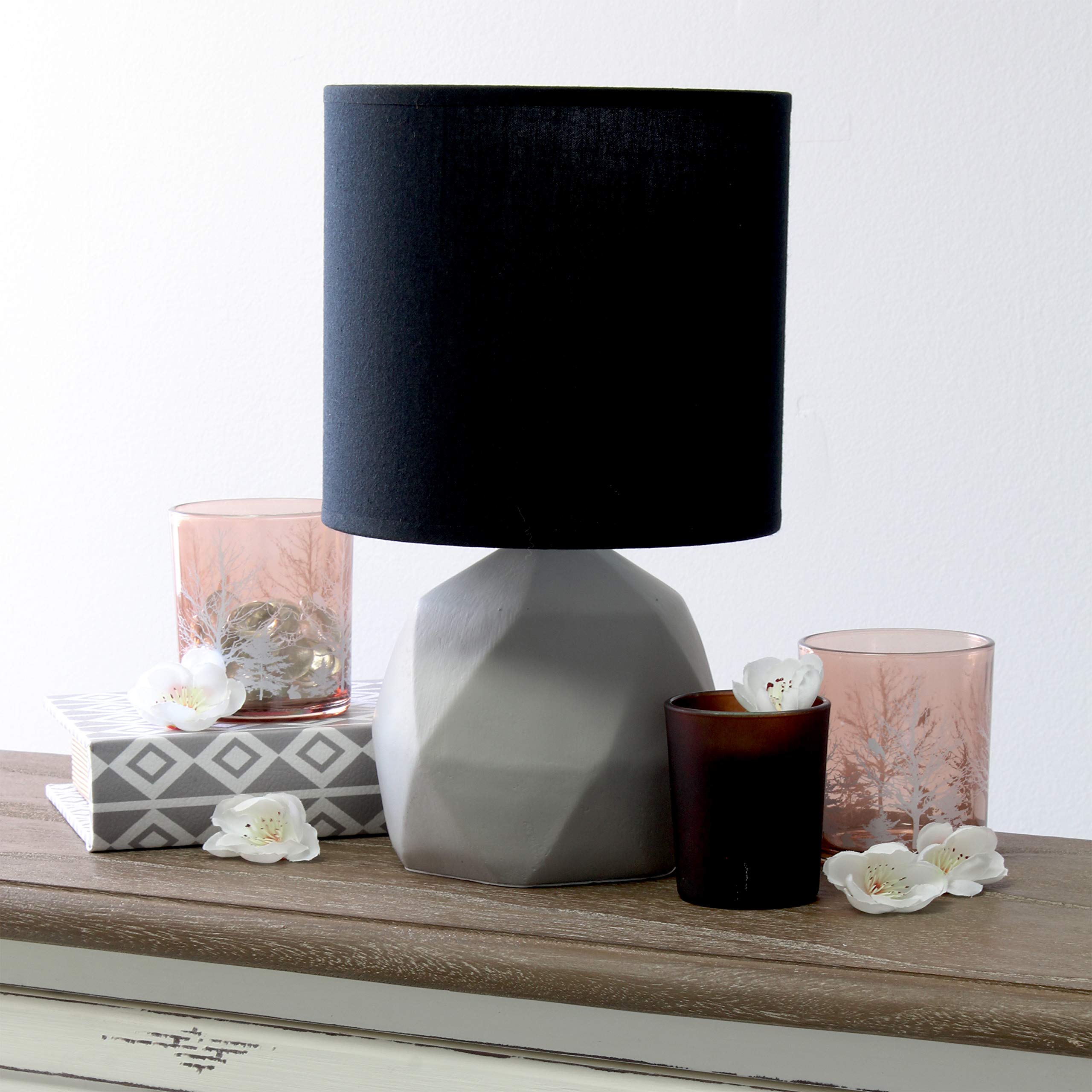 Simple Designs Lt2060-Blk Geometric Concrete Table Lamp, Black