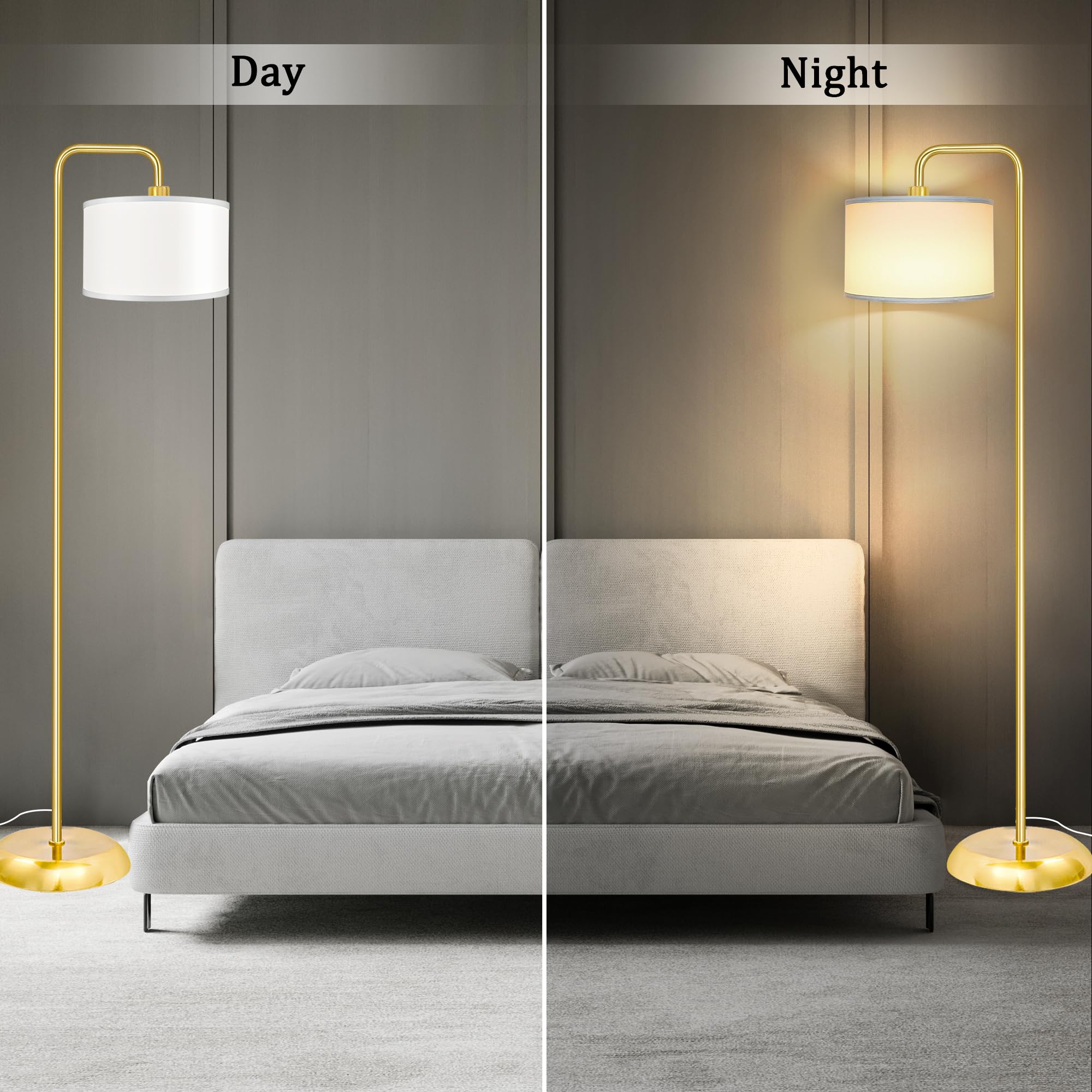 Partphoner Led Floor Lamp - Modern Gold Standing Lamp, 3 Color Temperatures, 9W Bulb Included, Model Str-Fl-0162