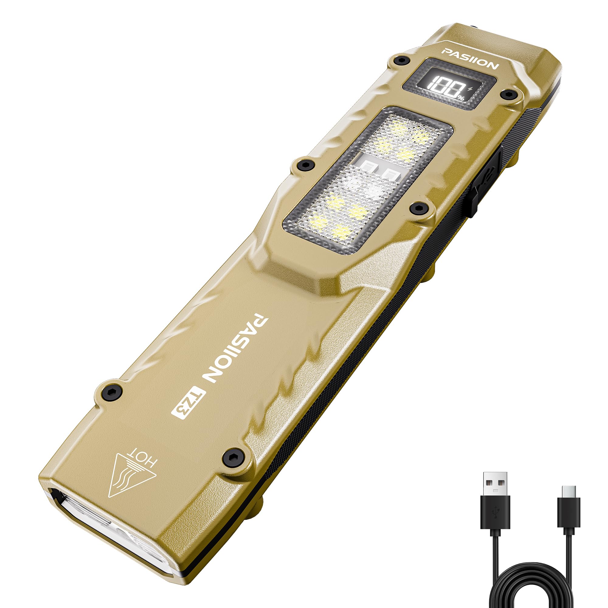 EDC Tactical Flashlight,Flat Flashlights Rechargeable with Lockout & Memory,Dual-Switches LED Flashlight with Digital Display,St